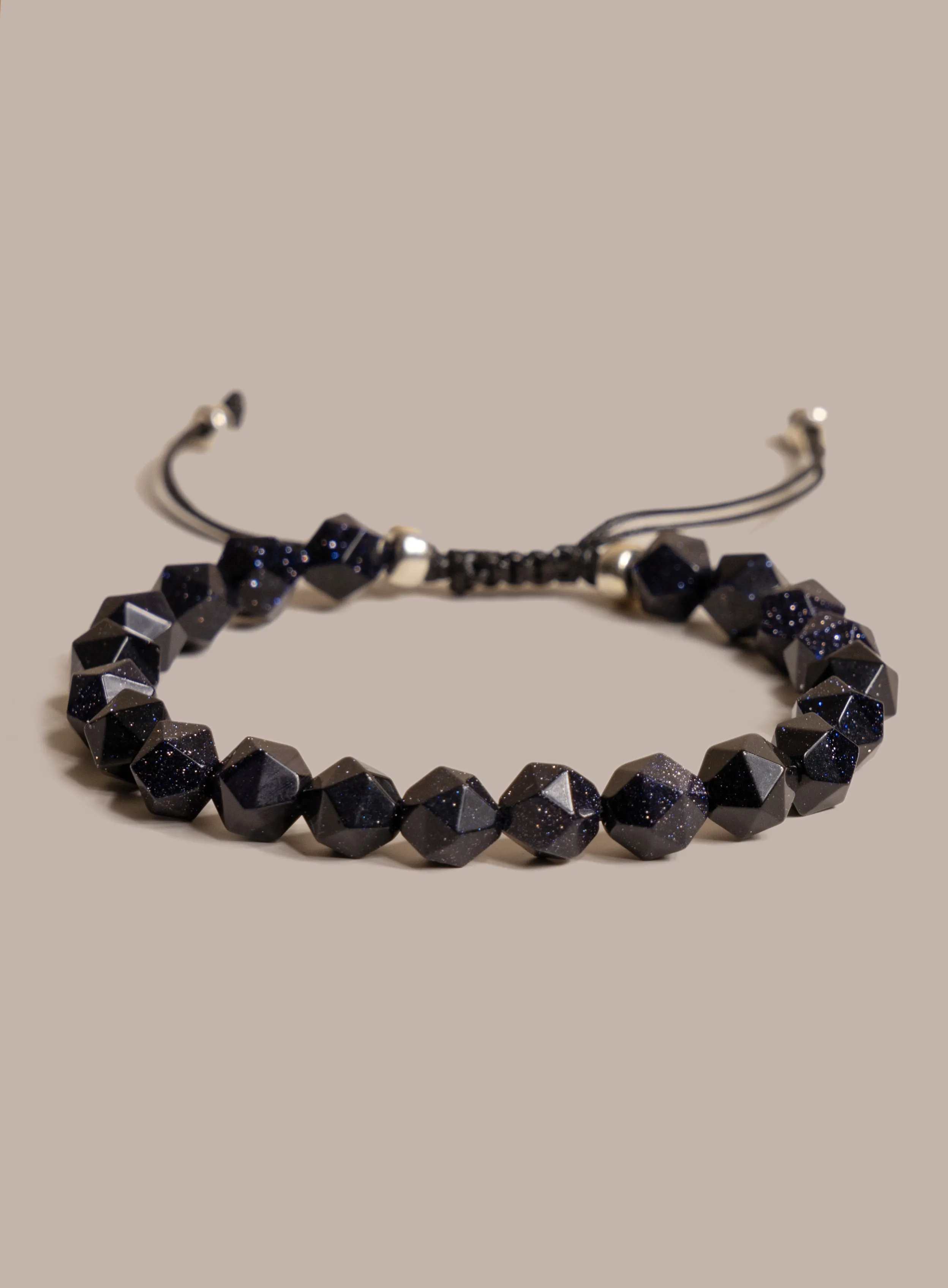 Blue Goldstone and Sterling Silver Men's Bead Bracelet