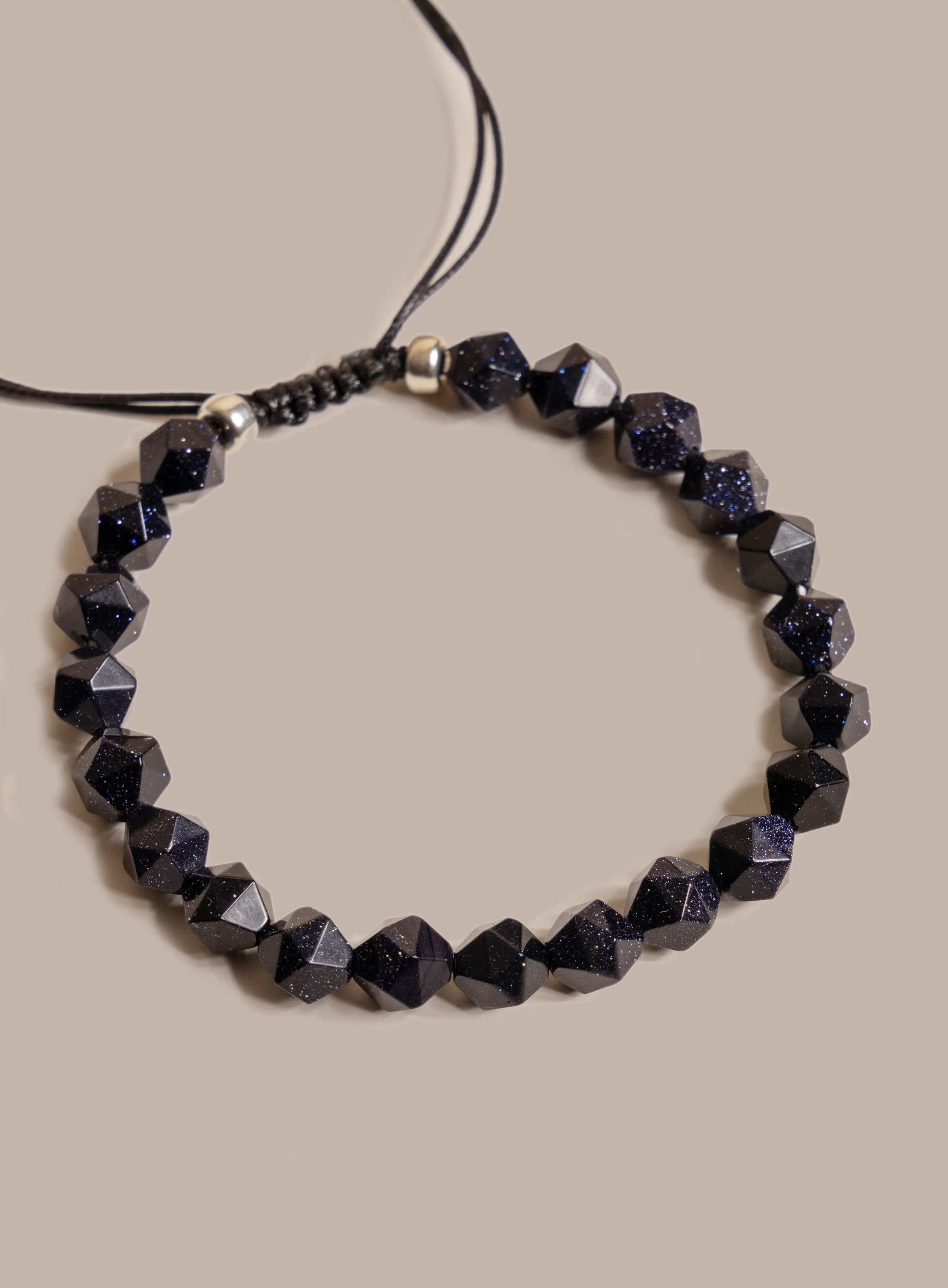 Blue Goldstone and Sterling Silver Men's Bead Bracelet