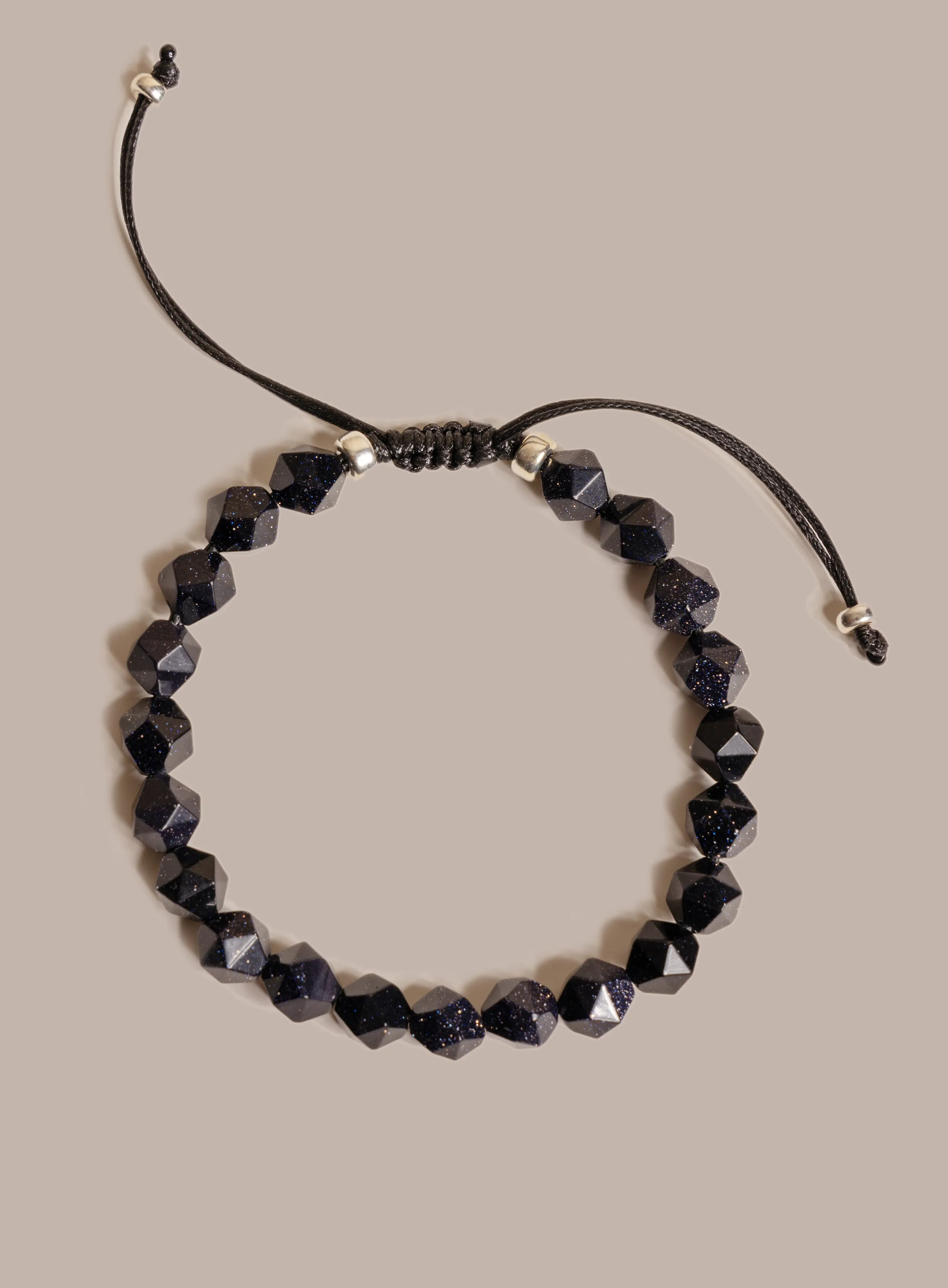 Blue Goldstone and Sterling Silver Men's Bead Bracelet