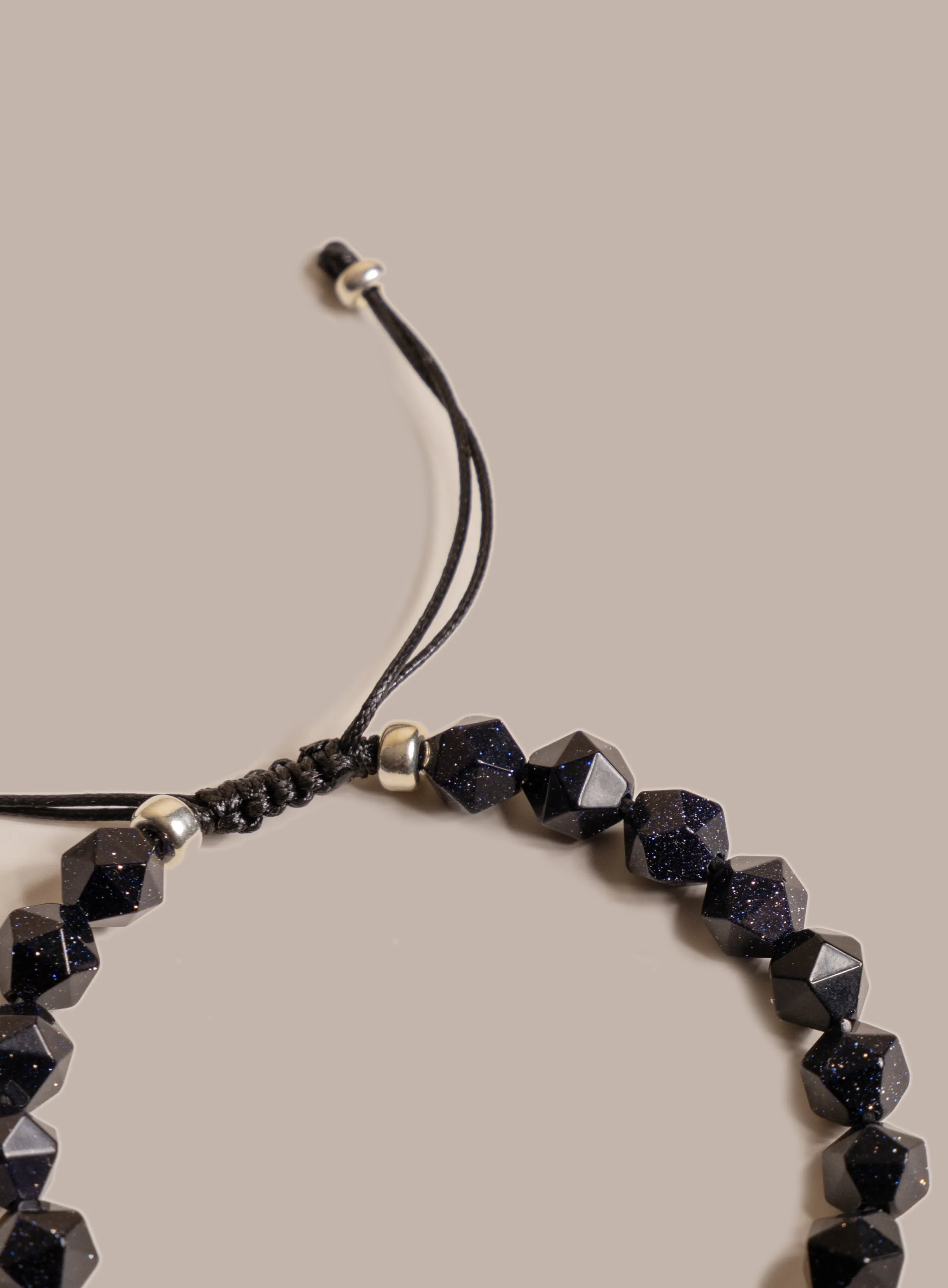 Blue Goldstone and Sterling Silver Men's Bead Bracelet