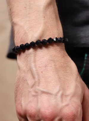 Blue Goldstone and Sterling Silver Men's Bead Bracelet