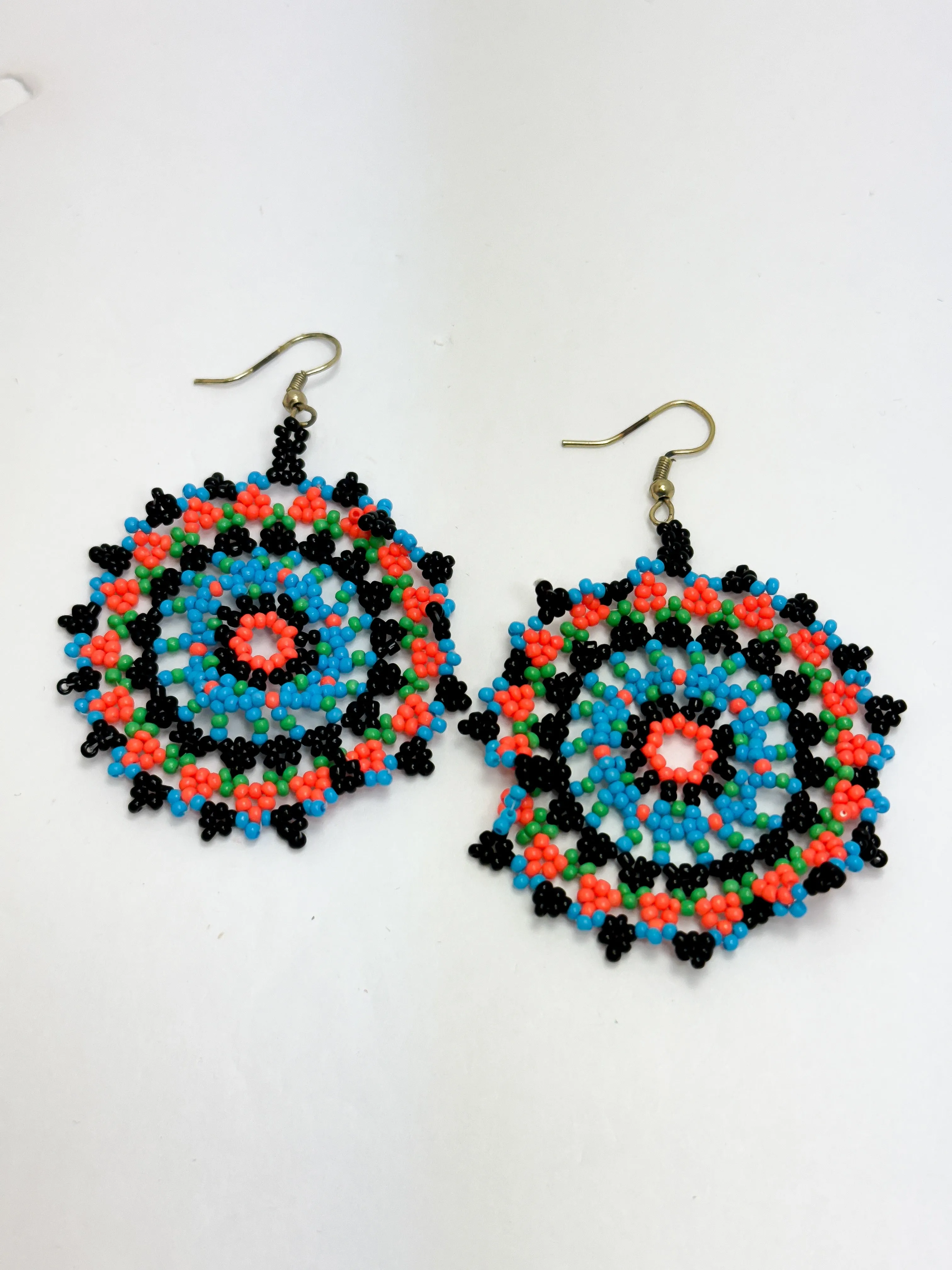 Blue Orange & Black Beaded Earrings