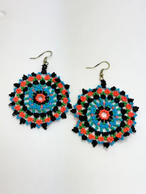 Blue Orange & Black Beaded Earrings