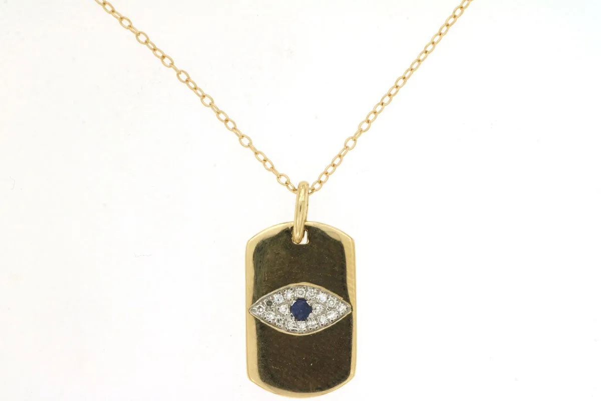 Blue Sapphire & Diamond Evil Eye Dog Tag