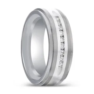 BOND | Titanium Ring, Flat Brushed Ring, White Diamonds Ring