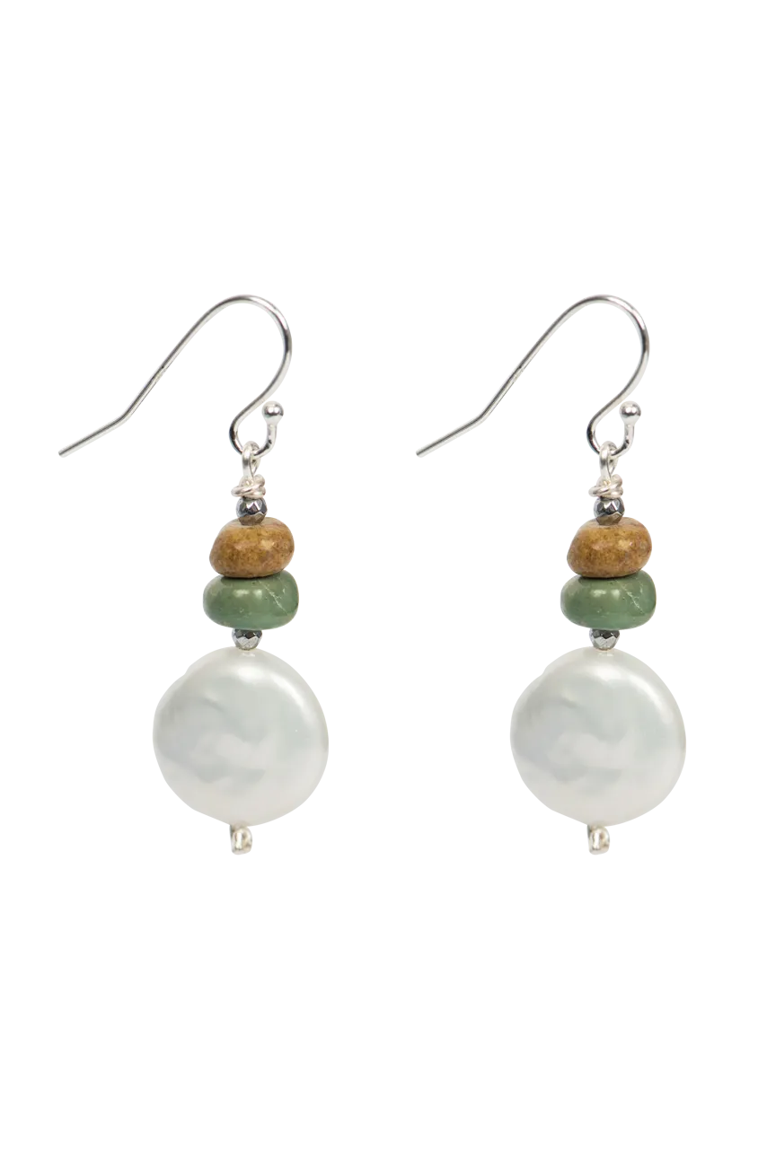 Breathe Deep Pearl Button Earrings