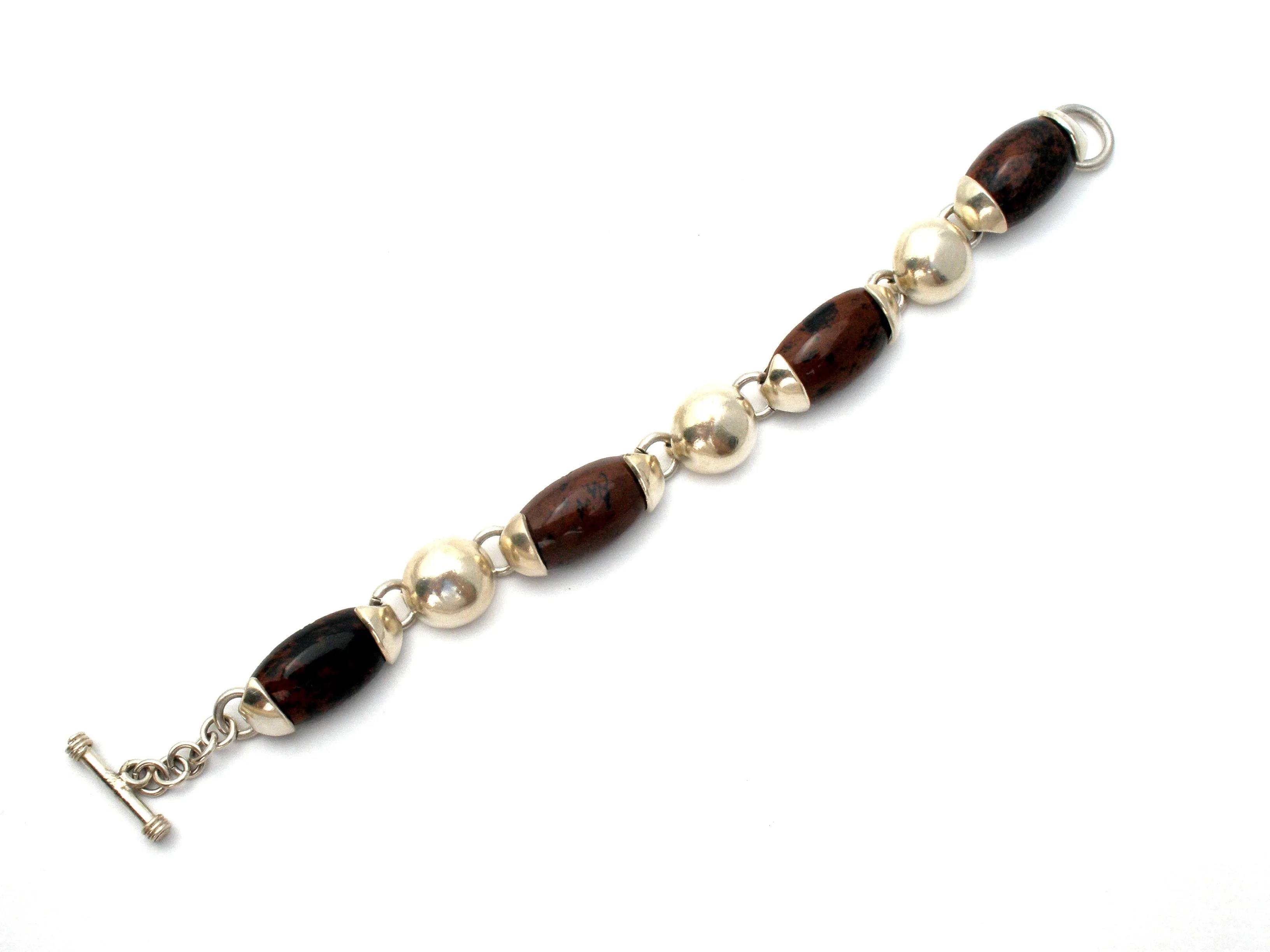 Brown & Black Jasper Sterling Silver Bracelet Vintage