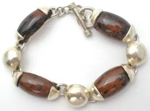 Brown & Black Jasper Sterling Silver Bracelet Vintage