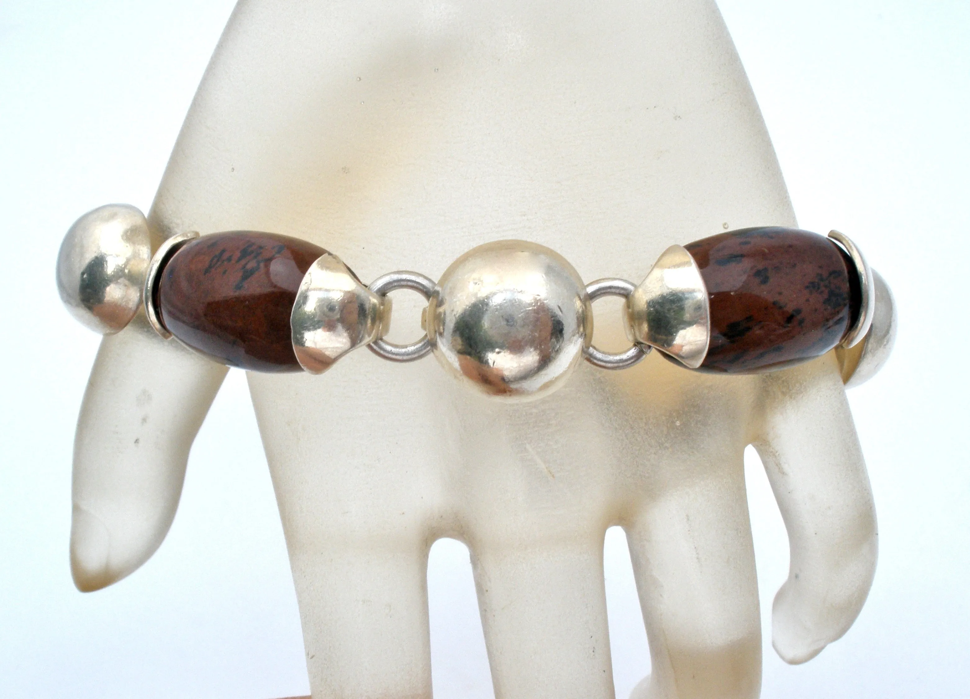 Brown & Black Jasper Sterling Silver Bracelet Vintage