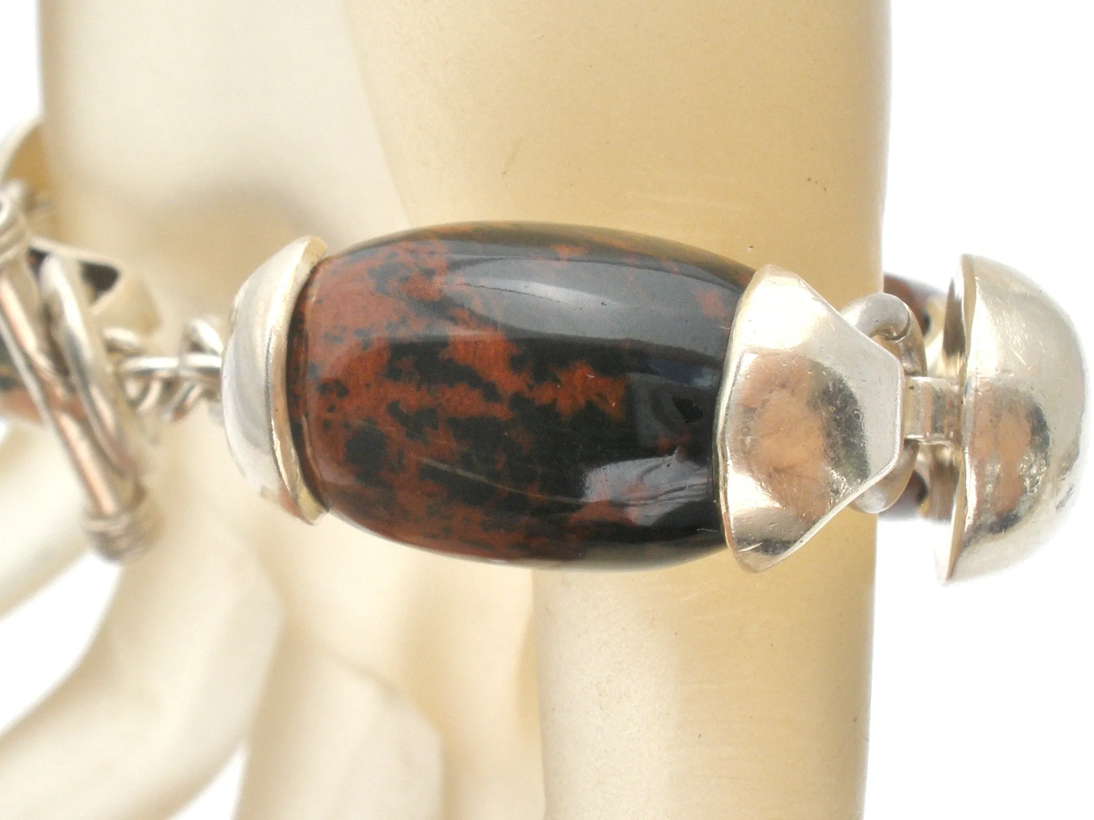 Brown & Black Jasper Sterling Silver Bracelet Vintage
