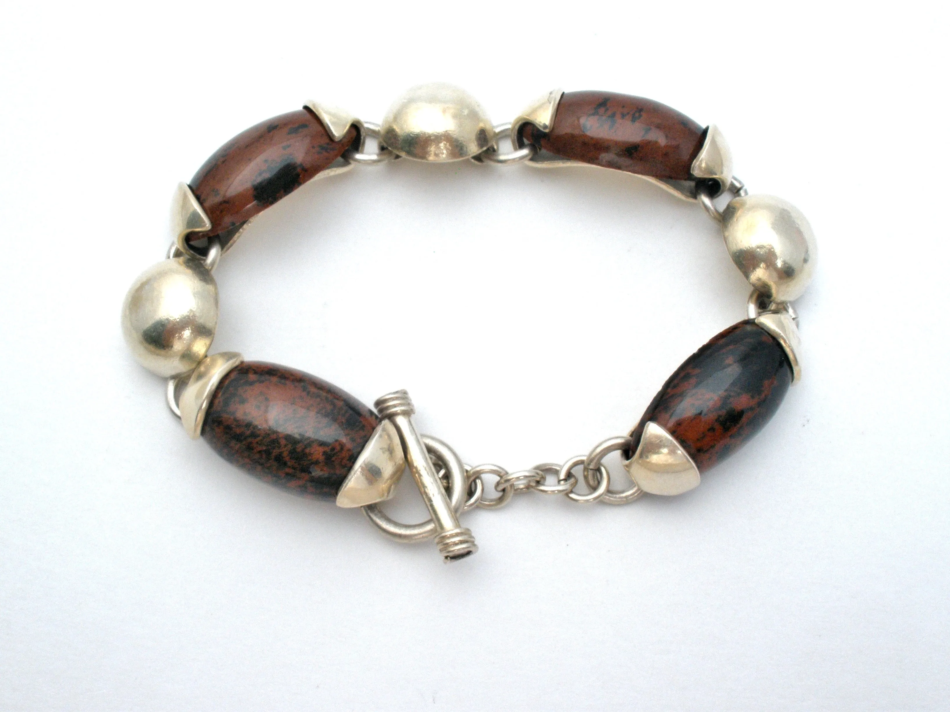 Brown & Black Jasper Sterling Silver Bracelet Vintage