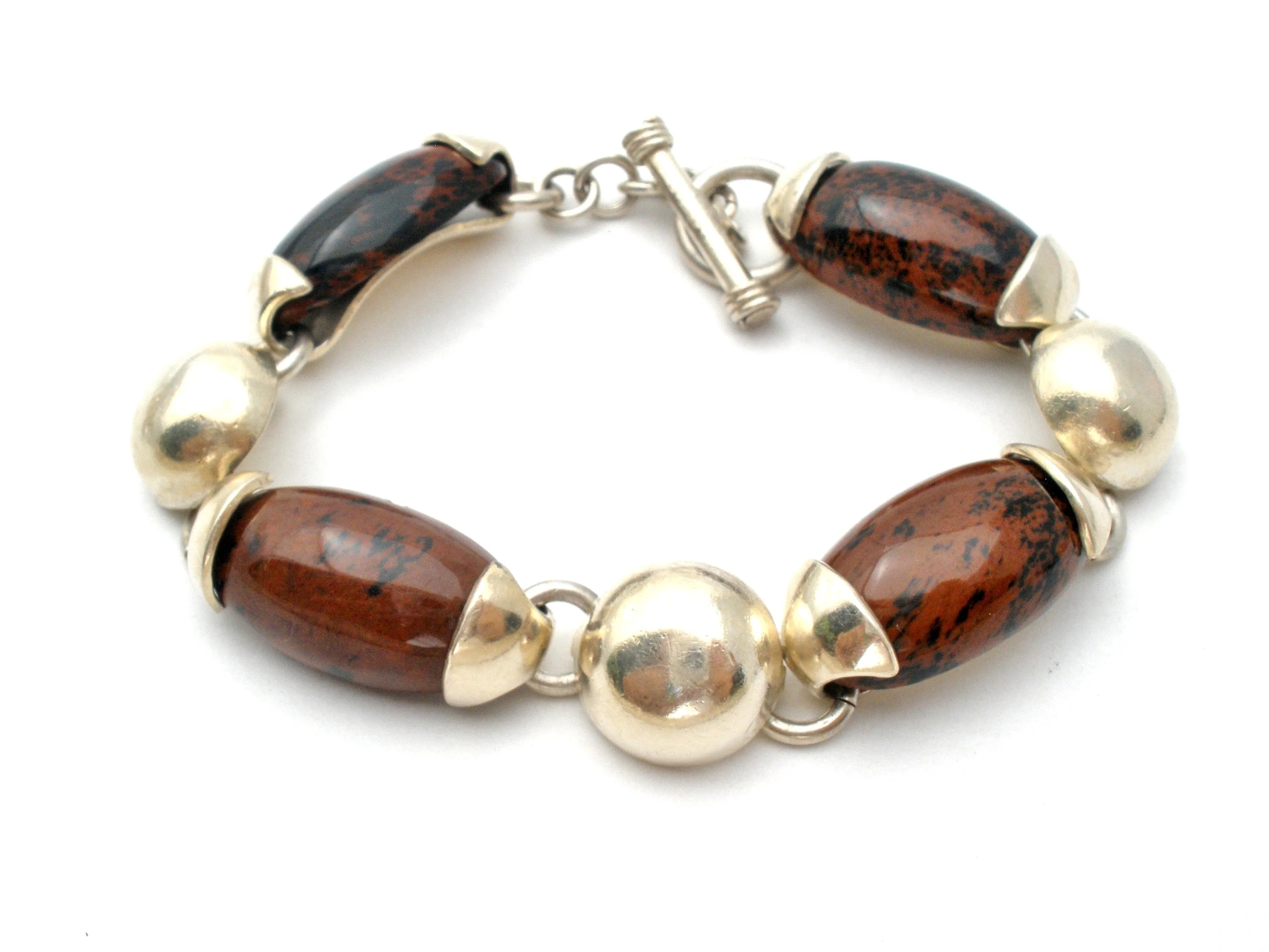Brown & Black Jasper Sterling Silver Bracelet Vintage