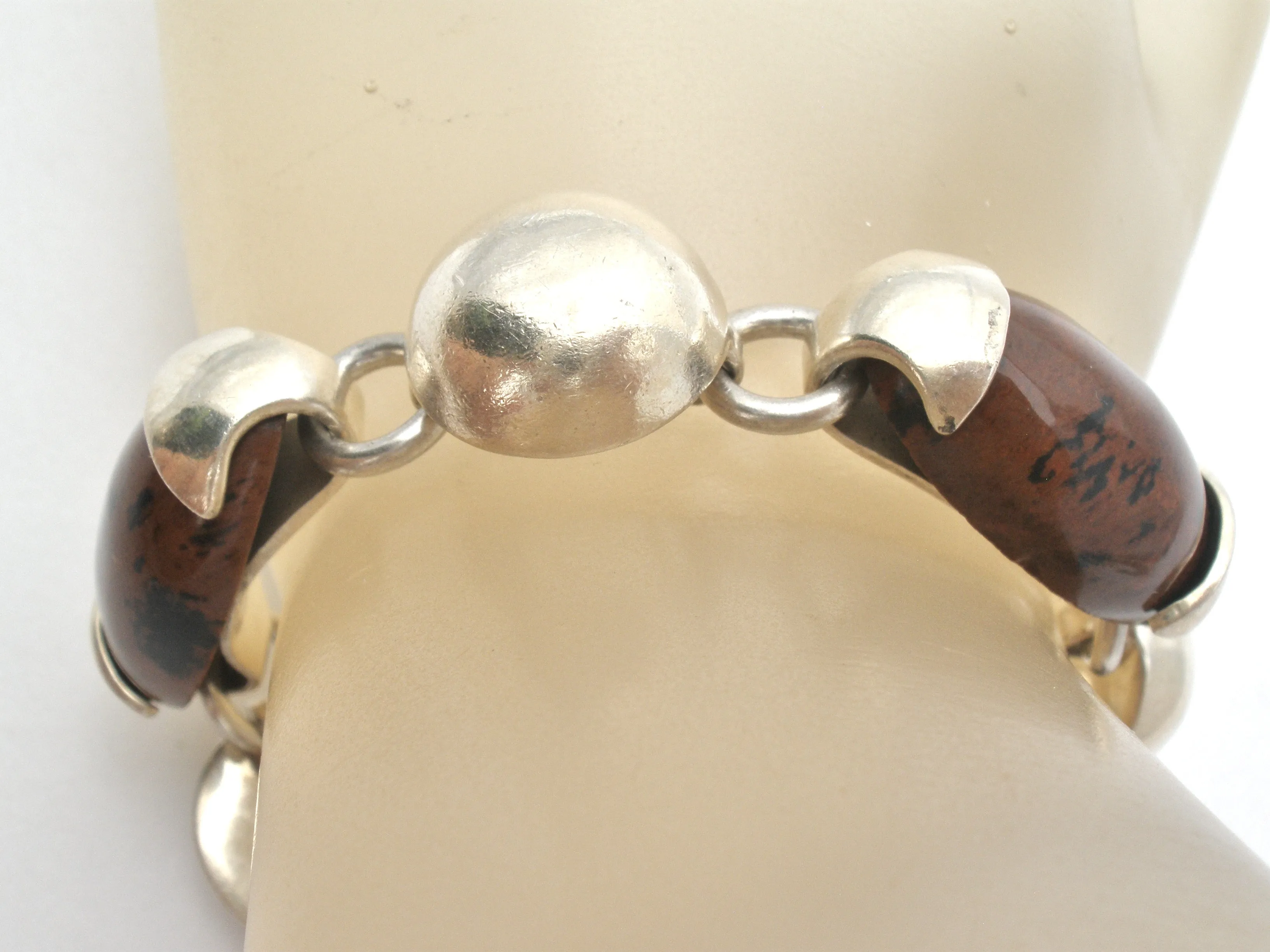Brown & Black Jasper Sterling Silver Bracelet Vintage