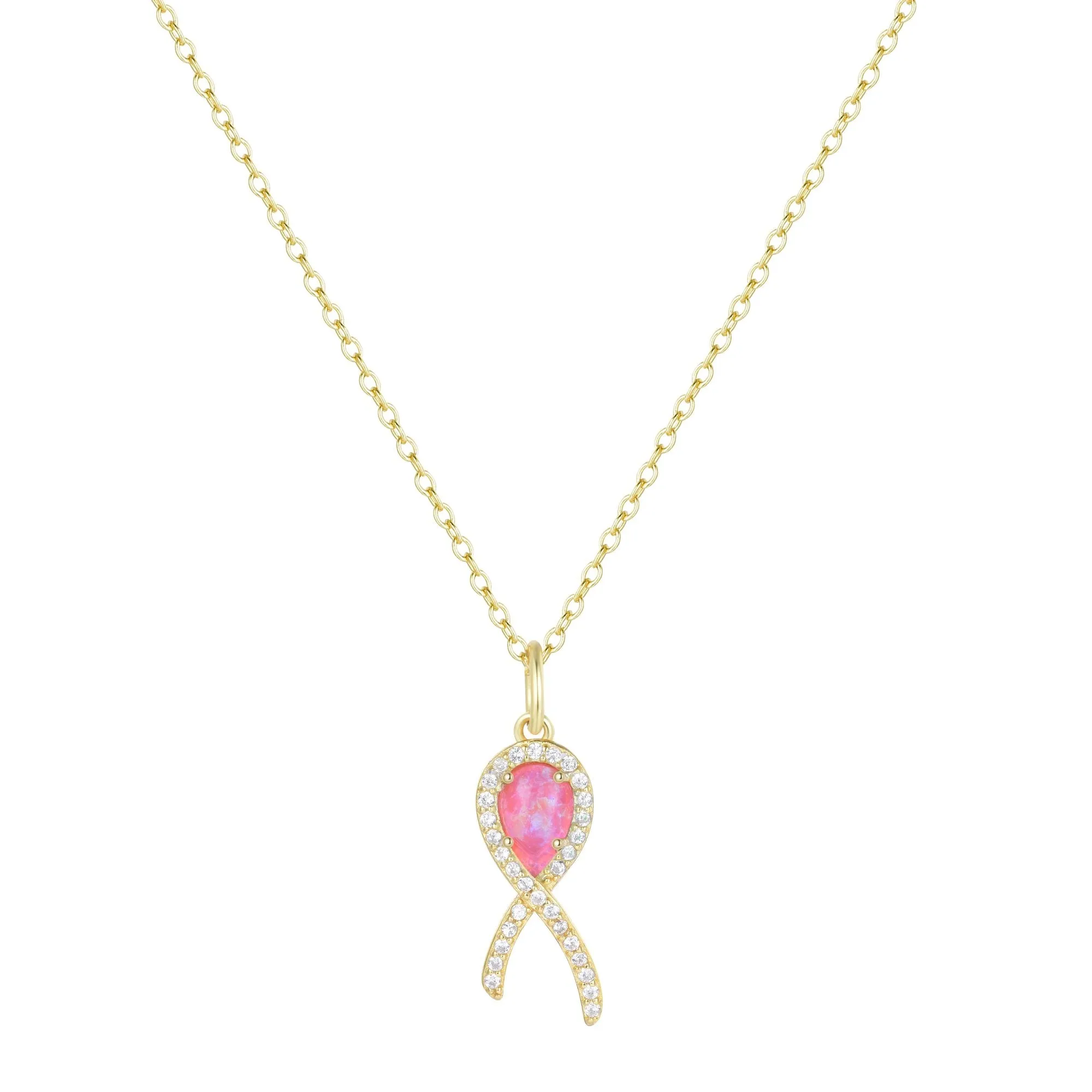 Cancer Ribbon Necklace With Opal
