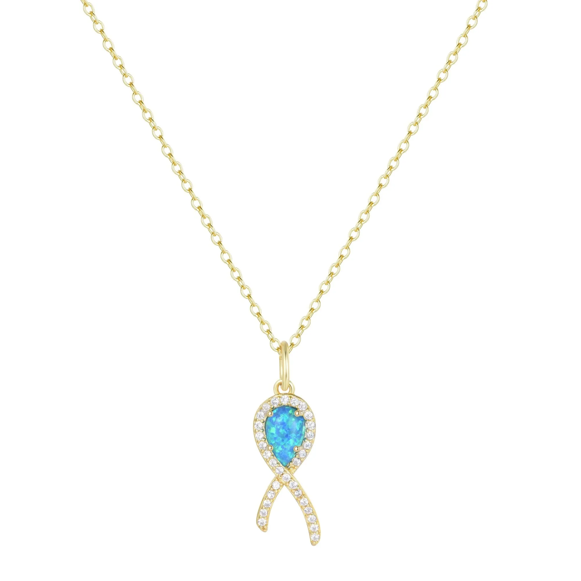 Cancer Ribbon Necklace With Opal