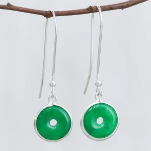 Circular Jade Dangle Earrings Crafted in Thailand - Green Rings | NOVICA