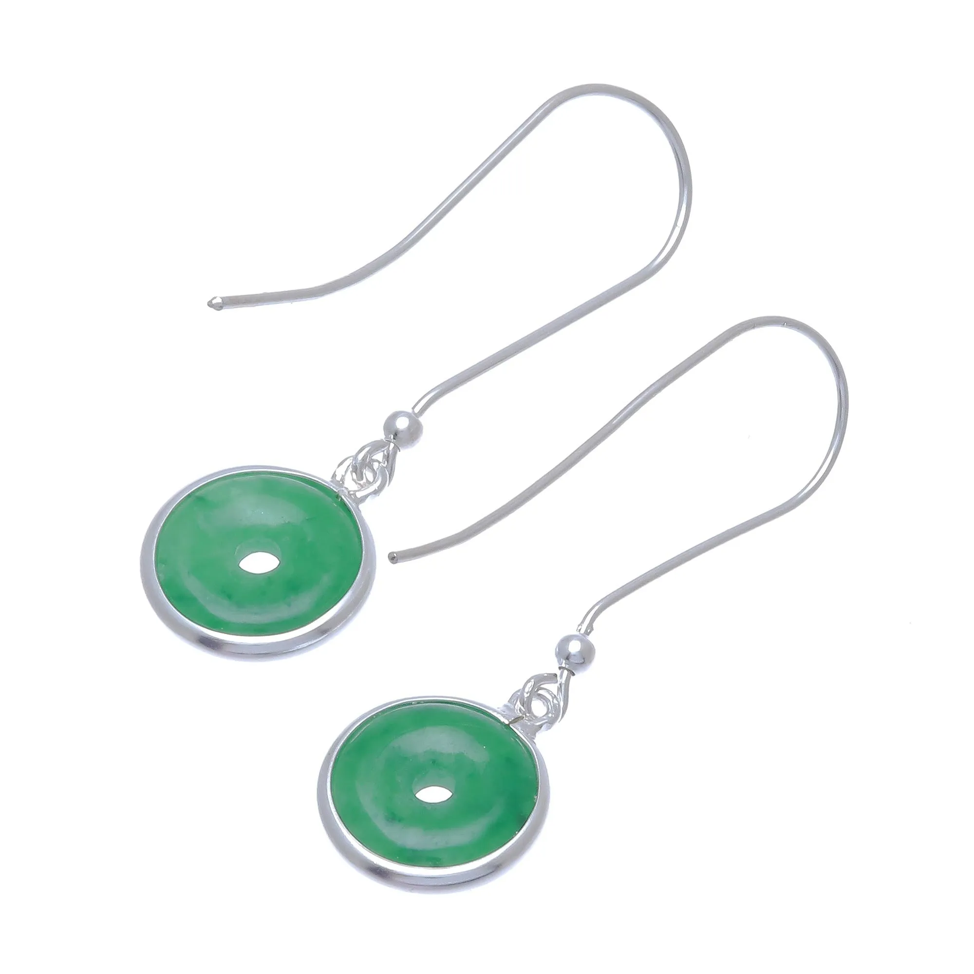 Circular Jade Dangle Earrings Crafted in Thailand - Green Rings | NOVICA