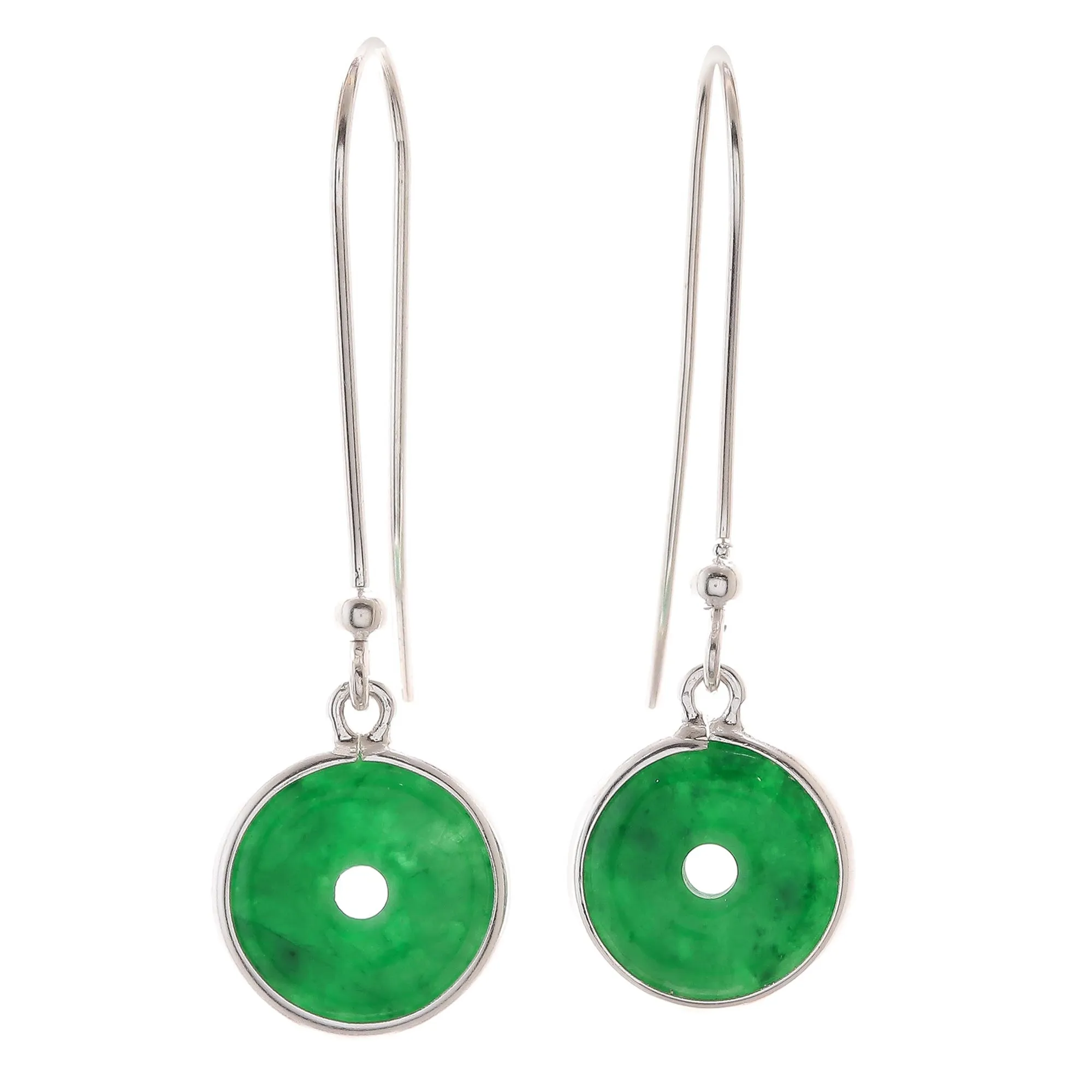 Circular Jade Dangle Earrings Crafted in Thailand - Green Rings | NOVICA