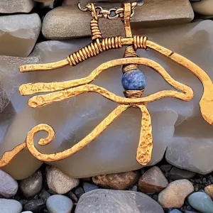 Copper Eye of RA, lapis lazuli Eye with 24" thick Necklace.- Raven Stone