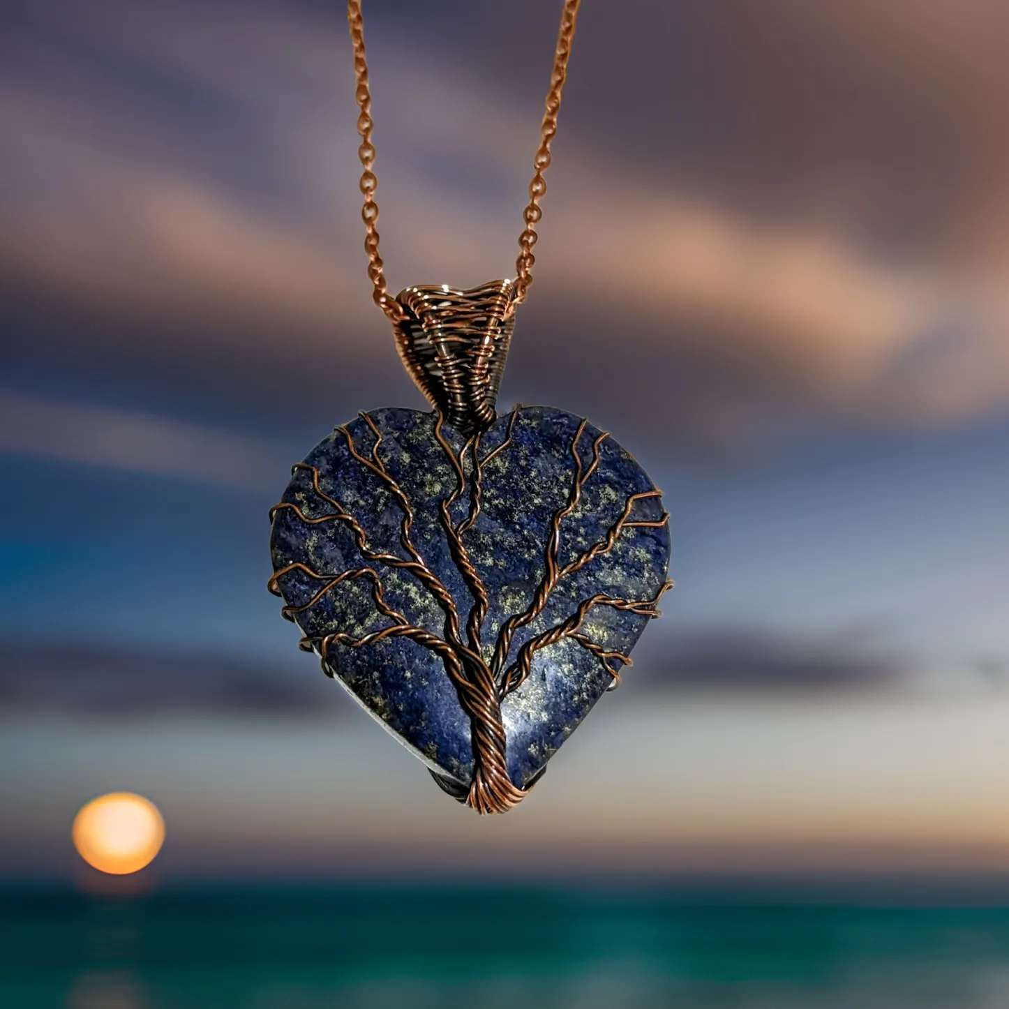 Copper wrapped, Tree of life, Lapis lazuli, Necklace