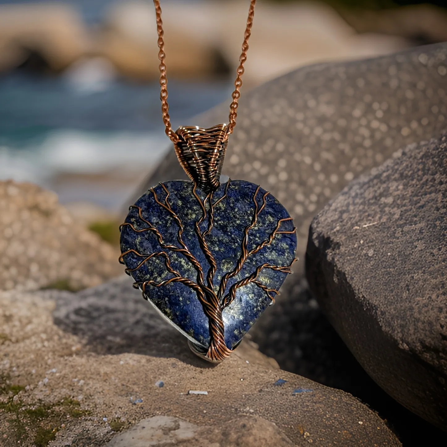 Copper wrapped, Tree of life, Lapis lazuli, Necklace