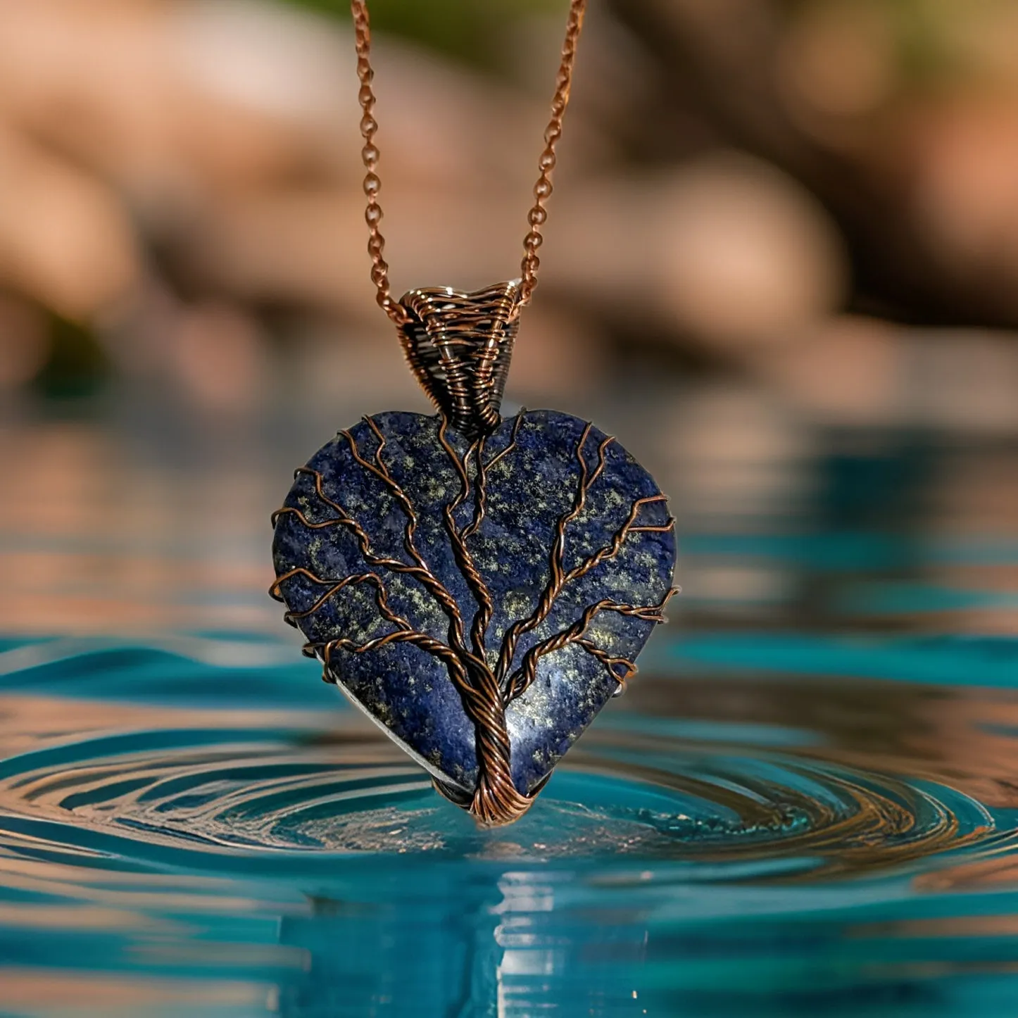 Copper wrapped, Tree of life, Lapis lazuli, Necklace