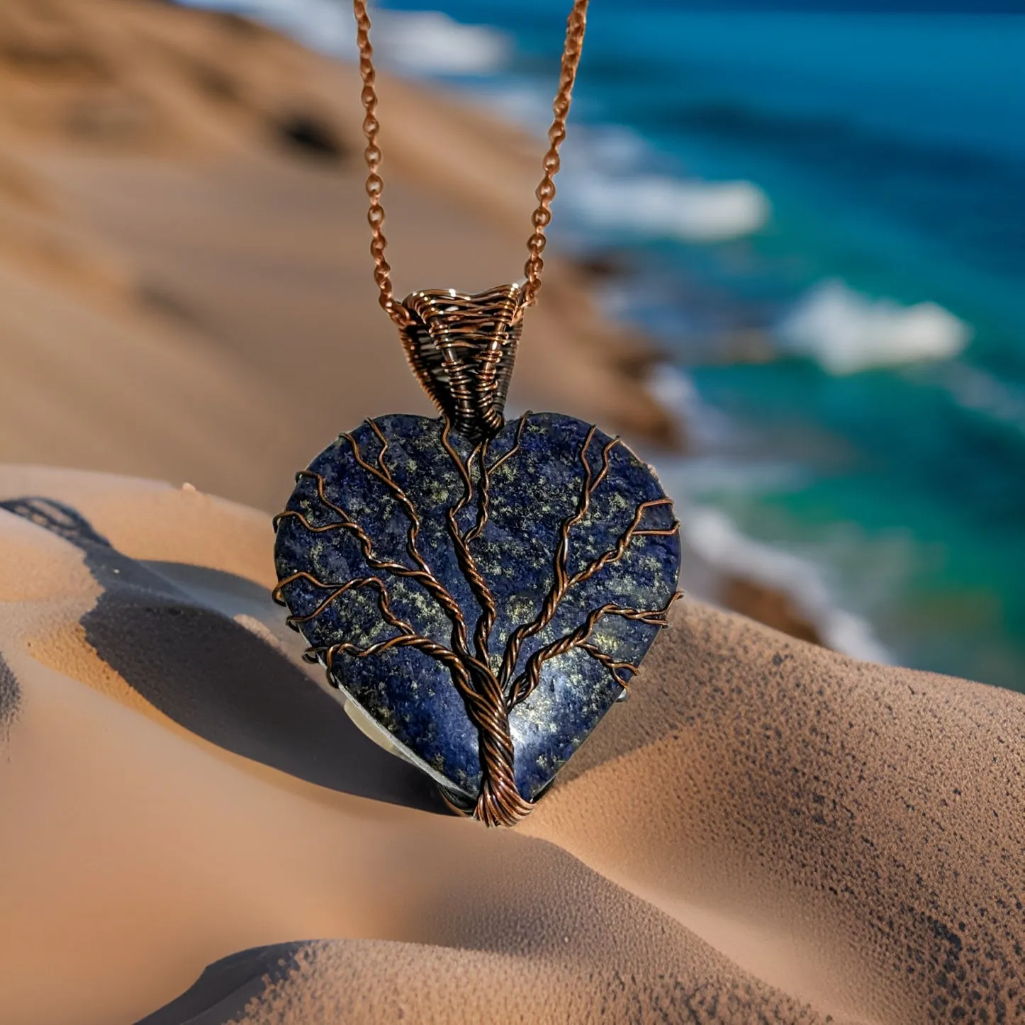 Copper wrapped, Tree of life, Lapis lazuli, Necklace