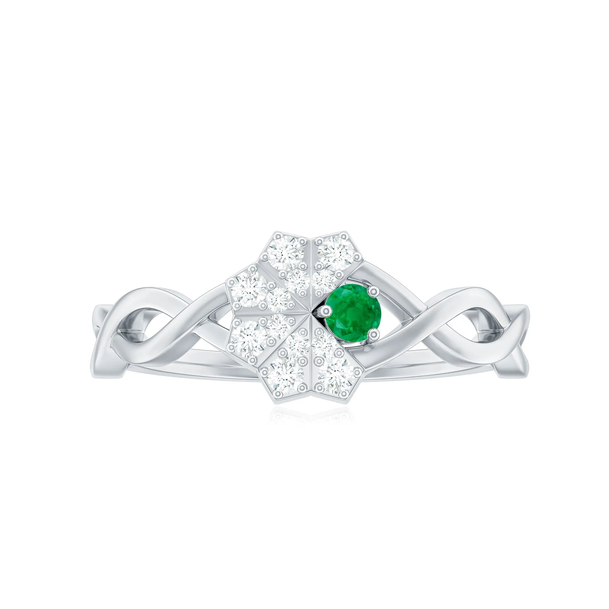 Crossover Emerald and Diamond Flower Ring