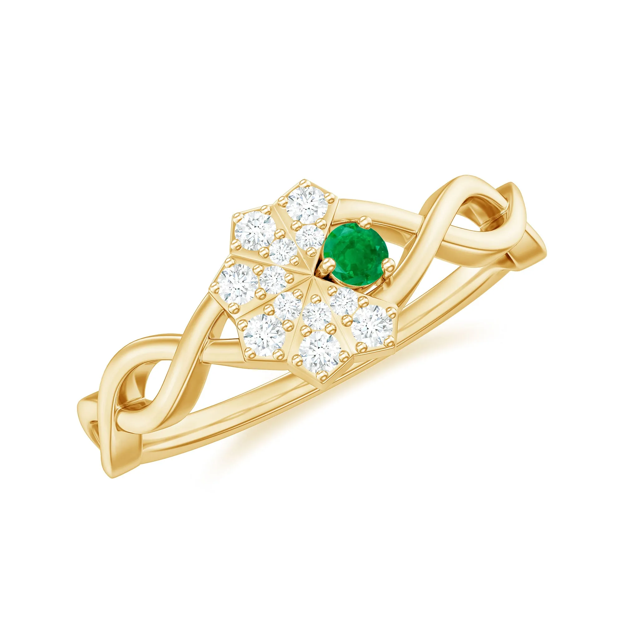 Crossover Emerald and Diamond Flower Ring