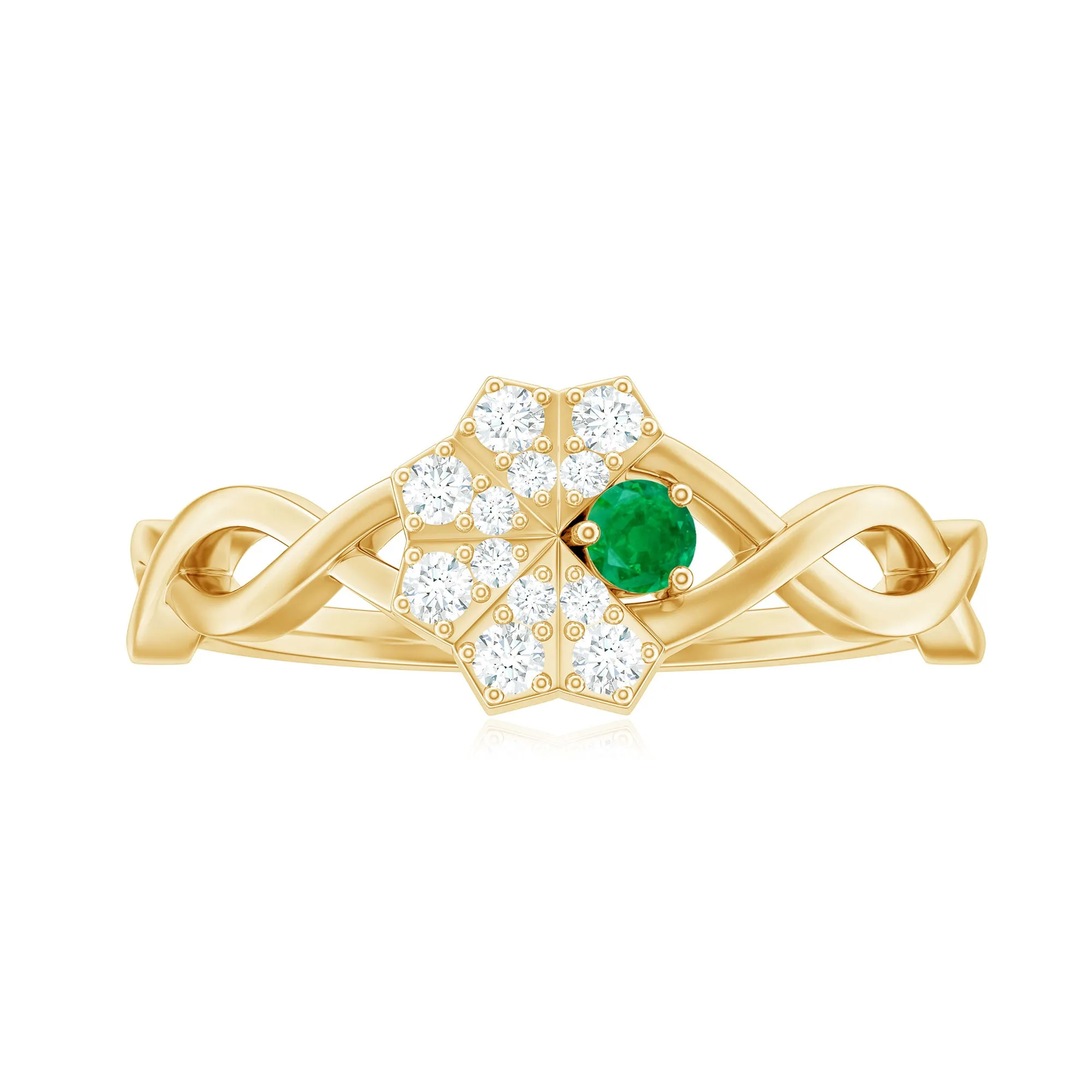 Crossover Emerald and Diamond Flower Ring