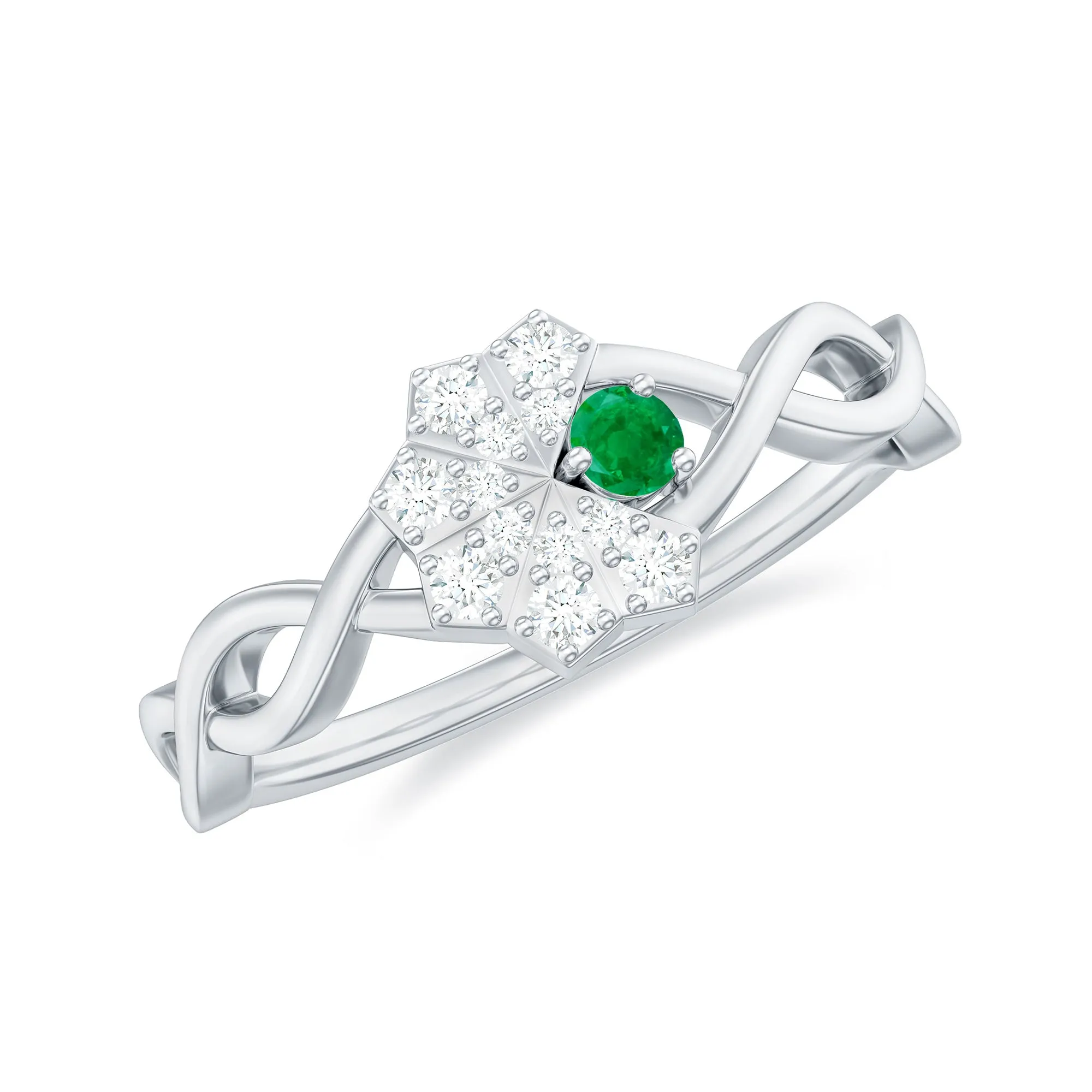 Crossover Emerald and Diamond Flower Ring
