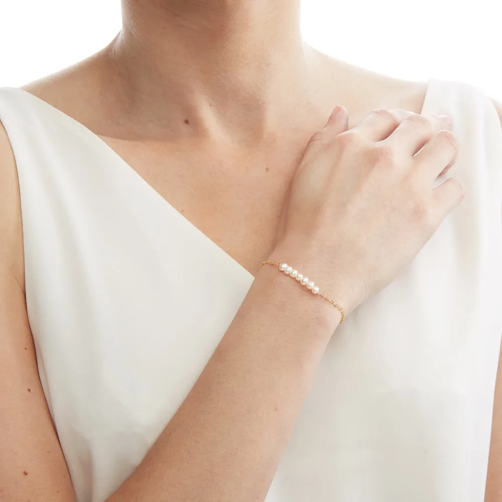 Custom Gold Bar - Small Freshwater Pearl Bracelet Set - CG227B-404. Starts at