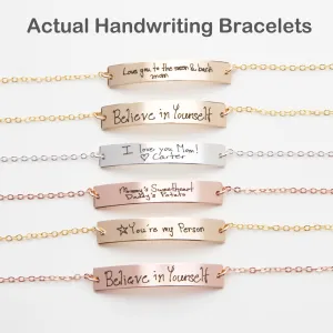 Custom Handwriting Bracelet - Actual Handwriting Engraved Bar - CG380B. Starts at