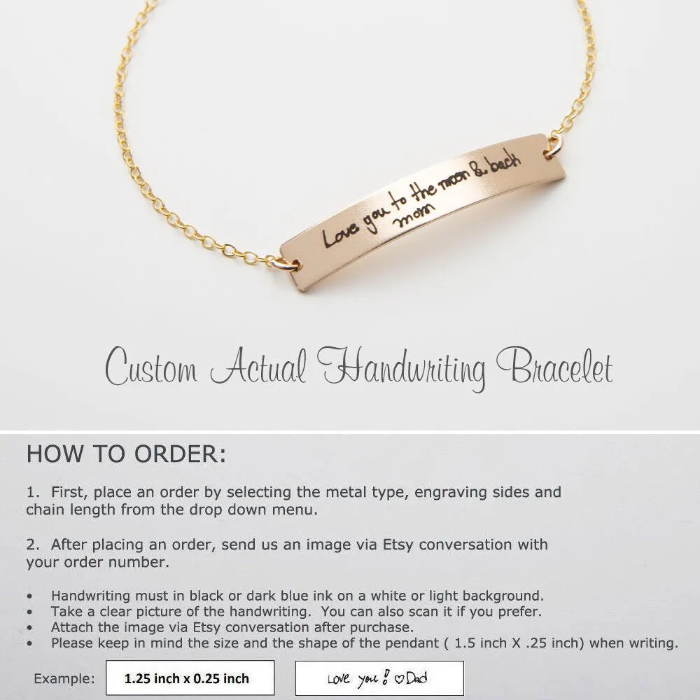 Custom Handwriting Bracelet - Actual Handwriting Engraved Bar - CG380B. Starts at