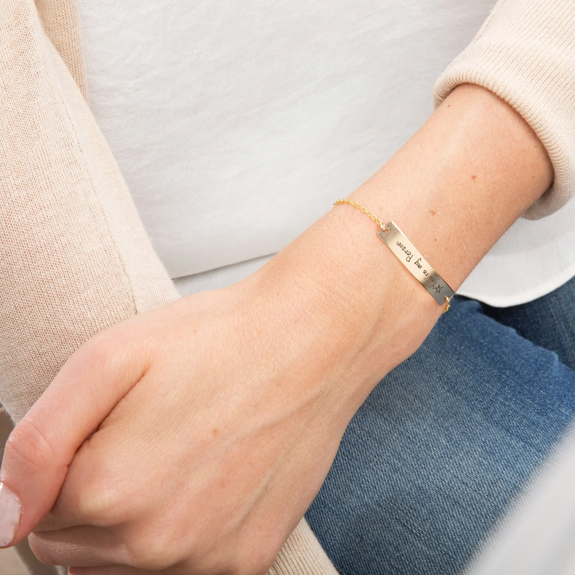 Custom Handwriting Bracelet - Actual Handwriting Engraved Bar - CG380B. Starts at