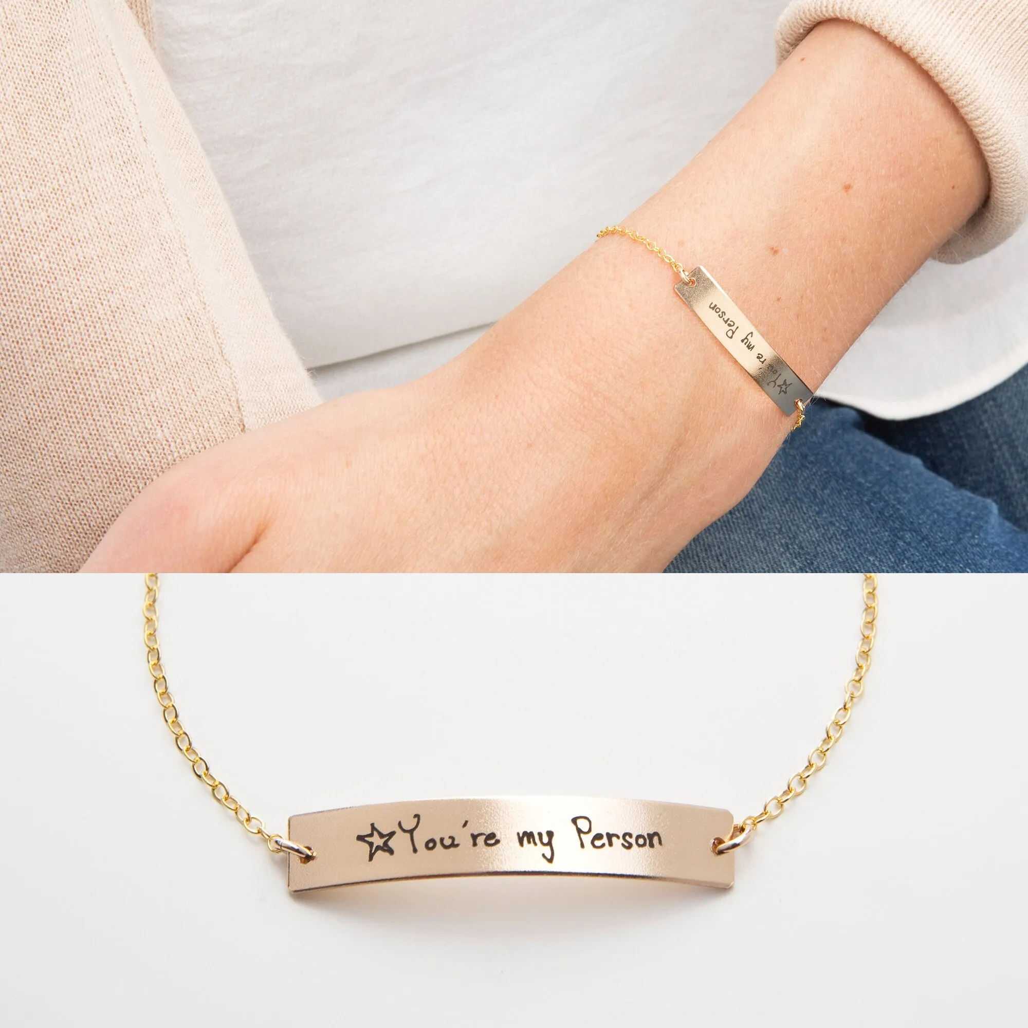 Custom Handwriting Bracelet - Actual Handwriting Engraved Bar - CG380B. Starts at