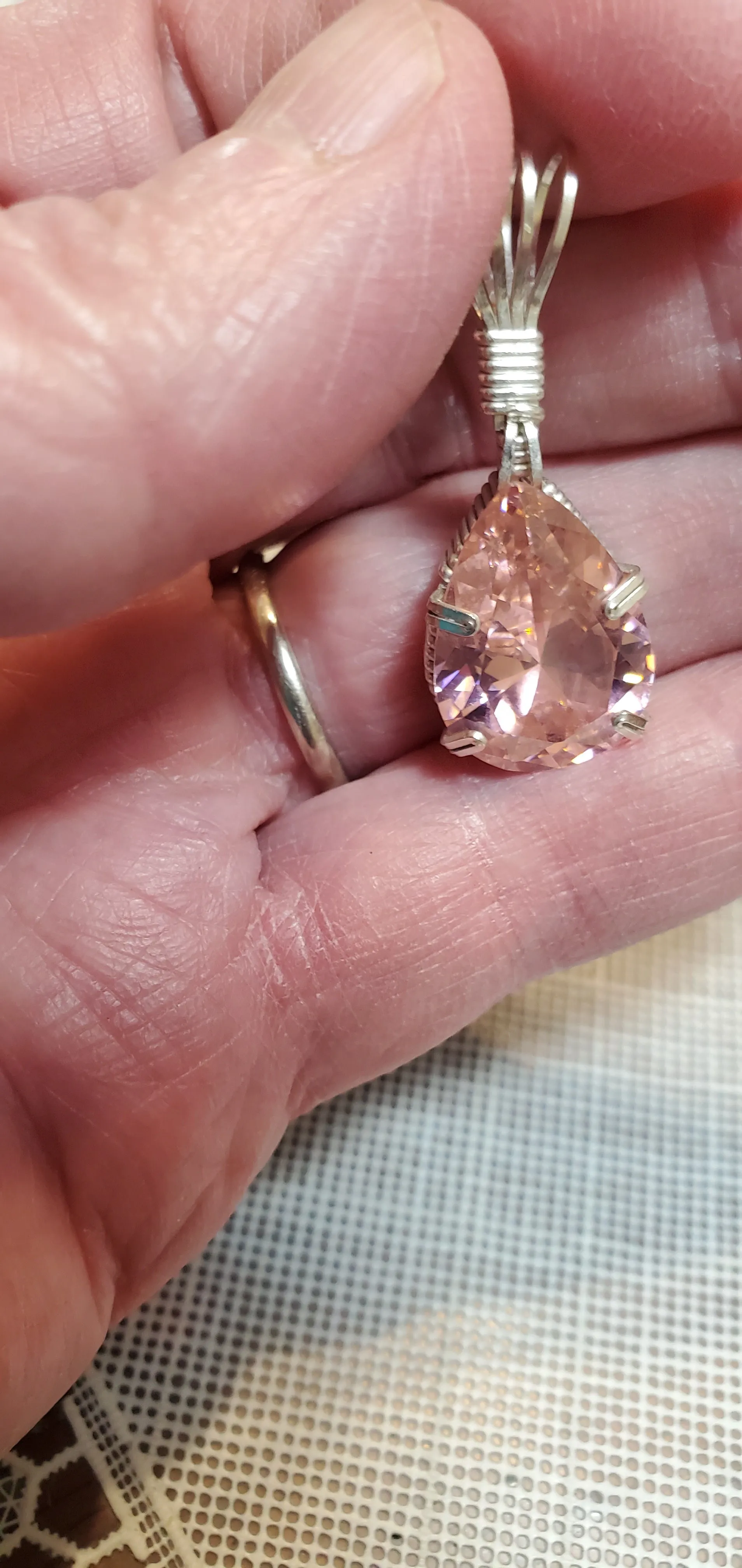 Custom Wire Wrapped Faceted Pink Sapphire Necklace/Pendant 18.5 ct Sterling Silver