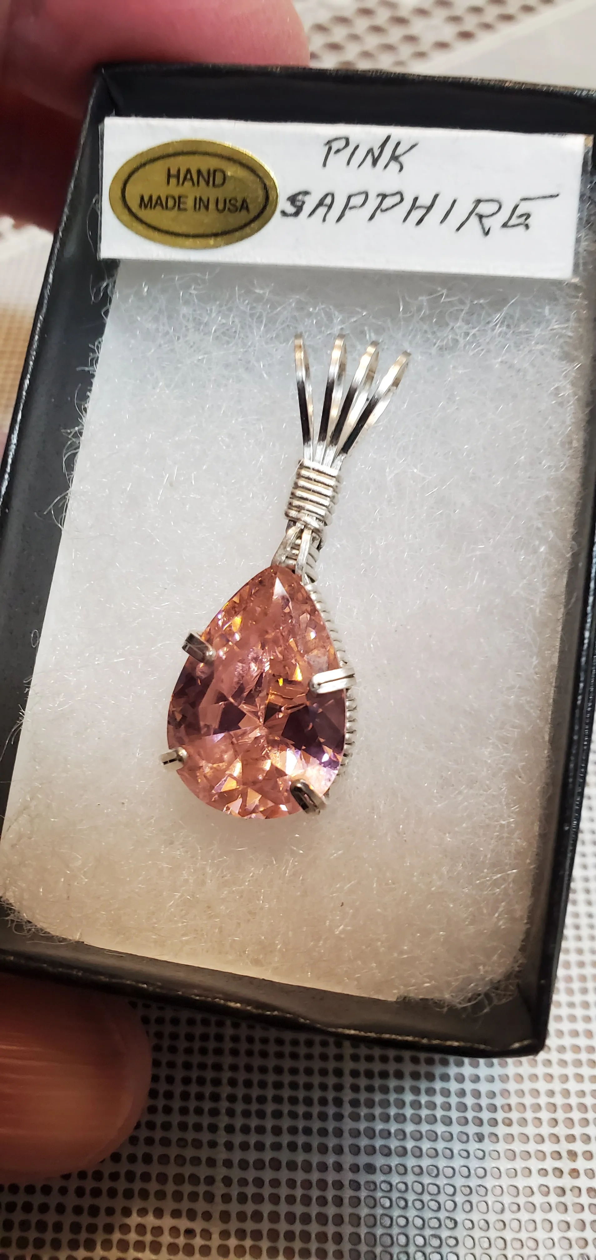Custom Wire Wrapped Faceted Pink Sapphire Necklace/Pendant 18.5 ct Sterling Silver