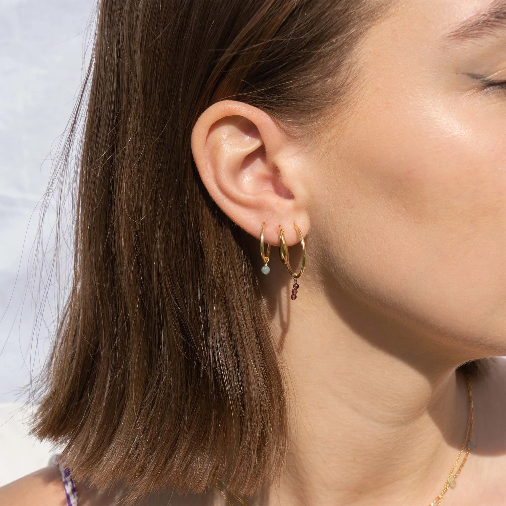 Cut Pebble gemstone charm earring gold filled