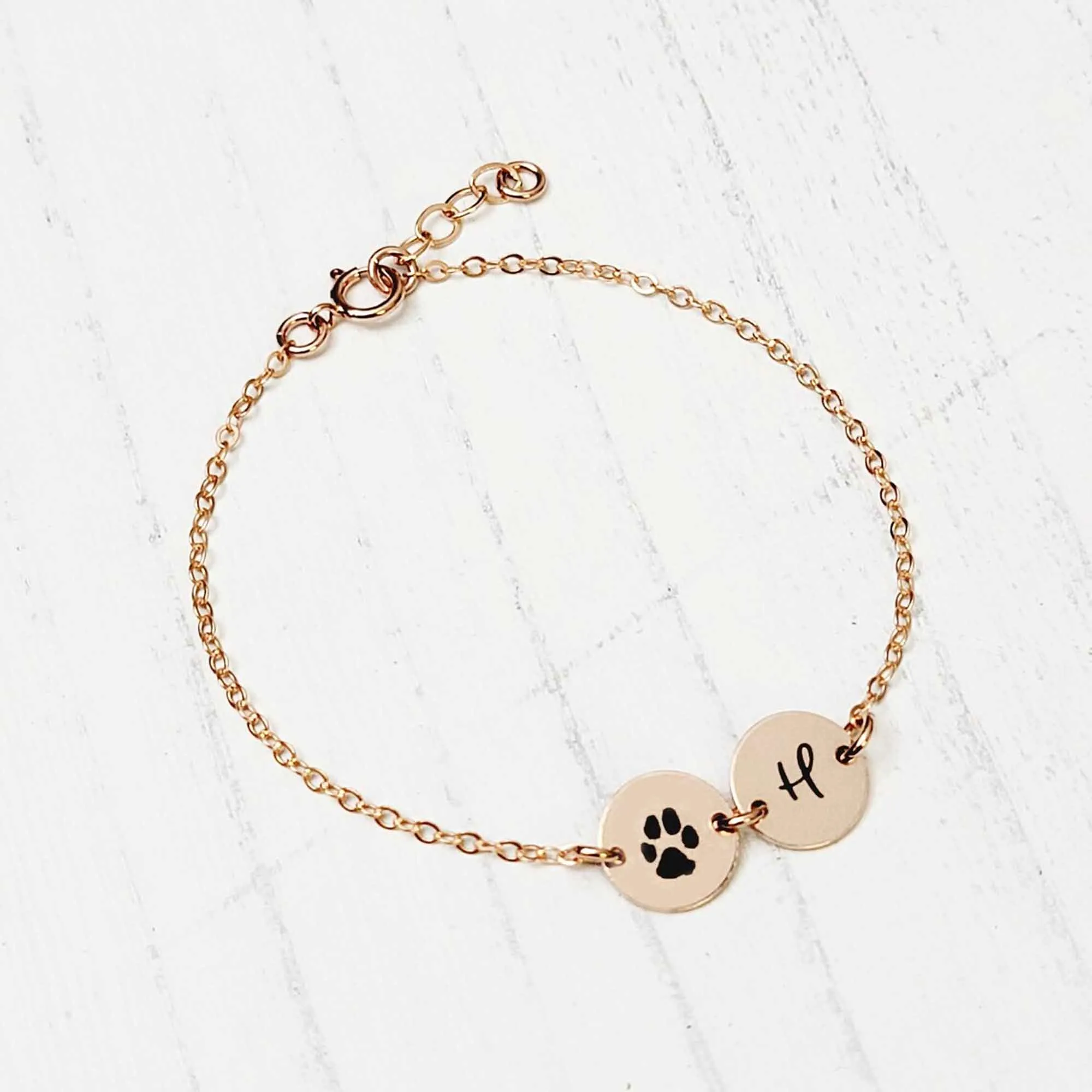 Dainty Actual Dog Cat Paw Nose Print Bracelet with Initial - CG528B. Starts at