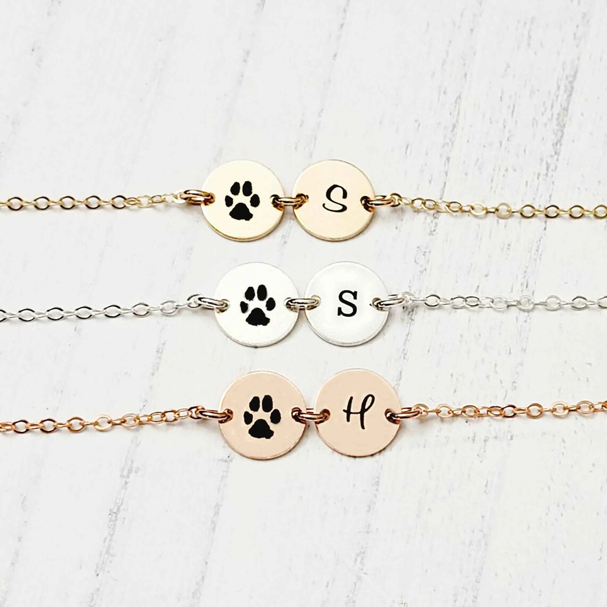 Dainty Actual Dog Cat Paw Nose Print Bracelet with Initial - CG528B. Starts at