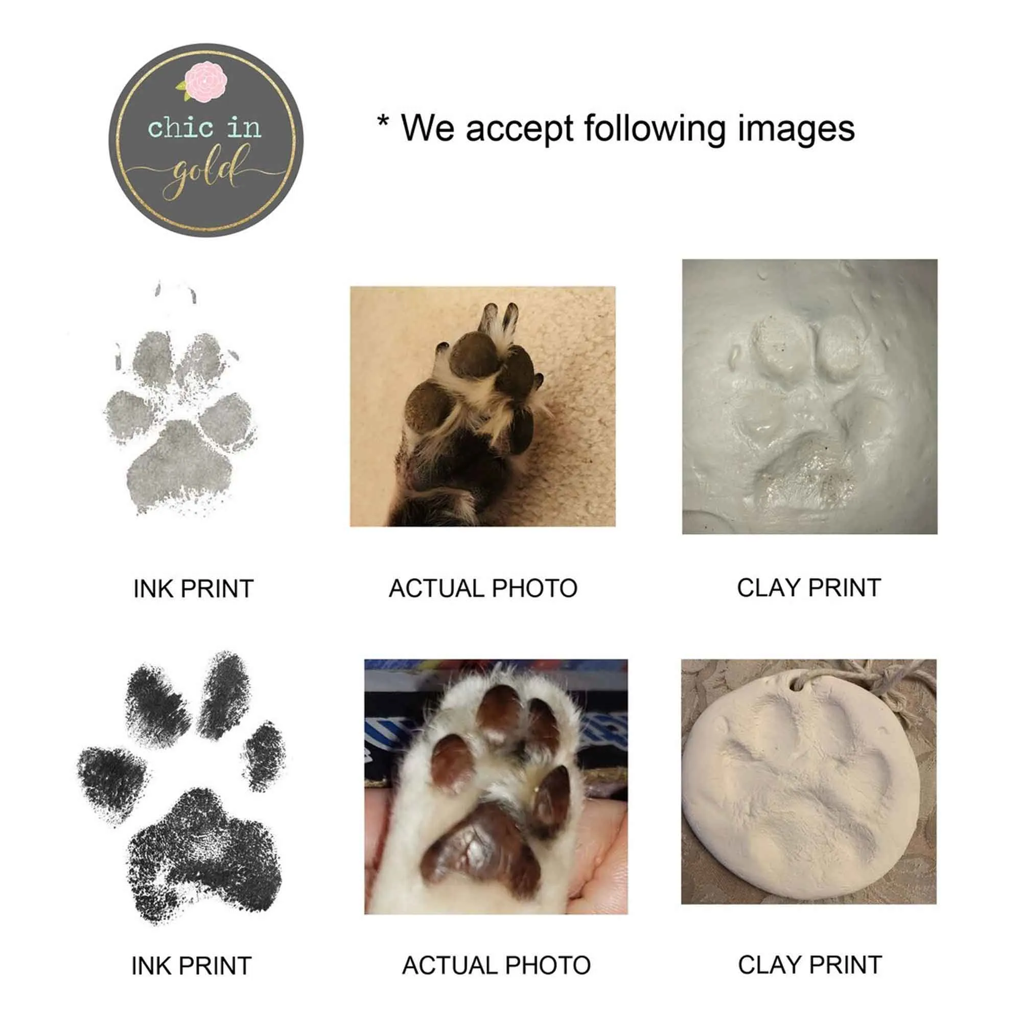 Dainty Actual Dog Cat Paw Nose Print Bracelet with Initial - CG528B. Starts at