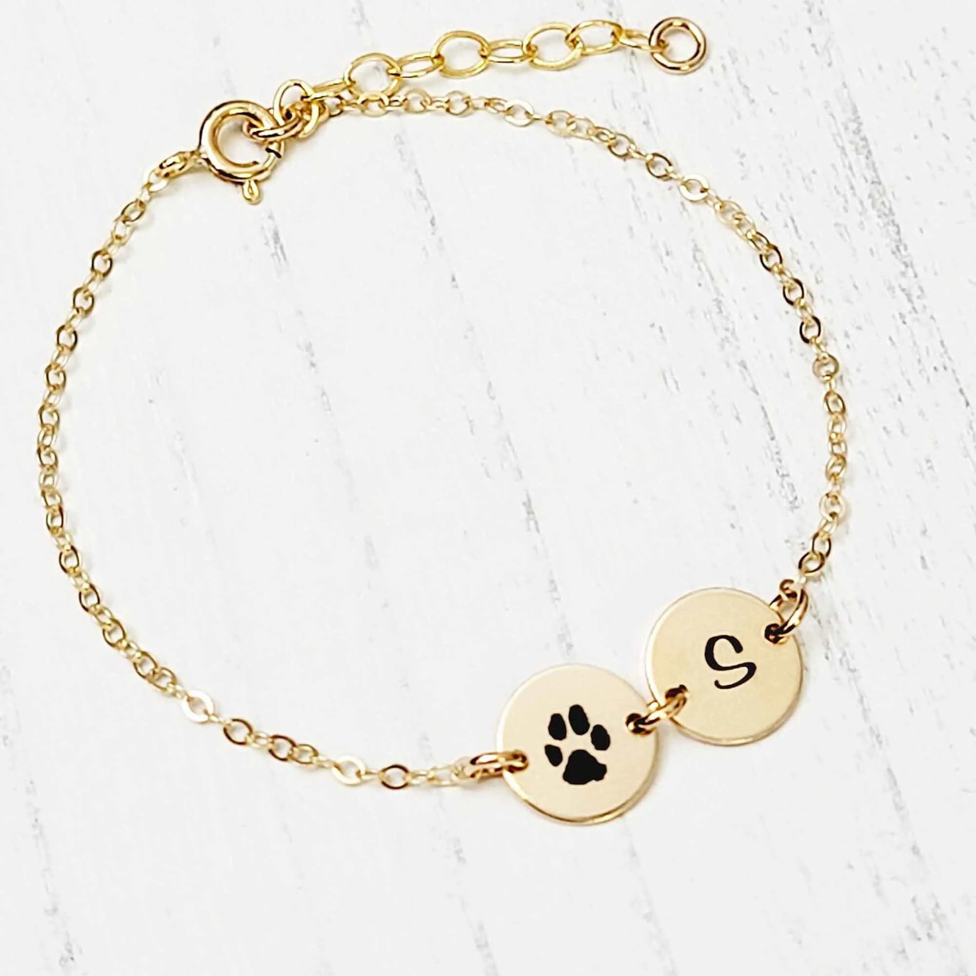 Dainty Actual Dog Cat Paw Nose Print Bracelet with Initial - CG528B. Starts at