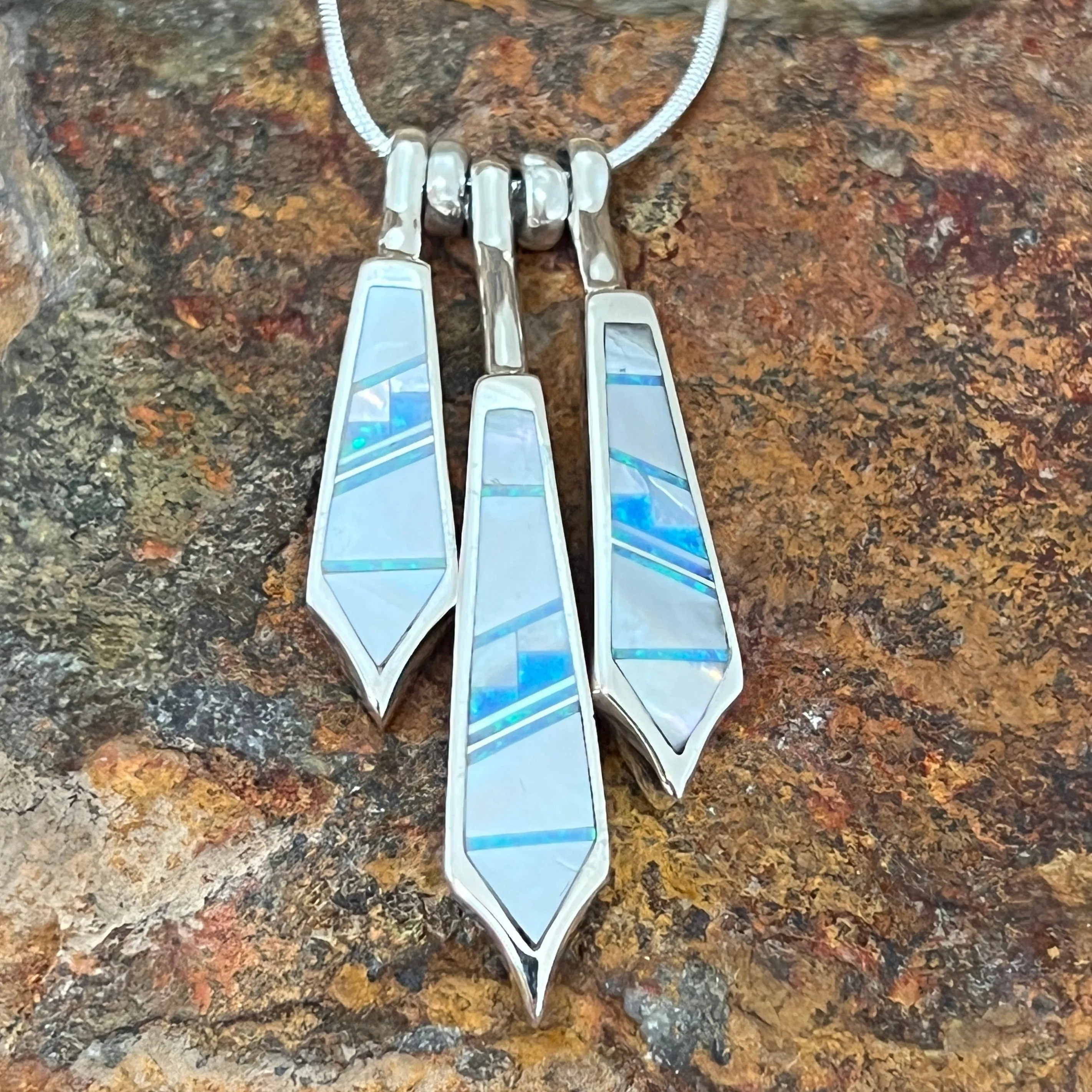 David Rosales Mystic Pearl Inlaid Sterling Silver Necklace