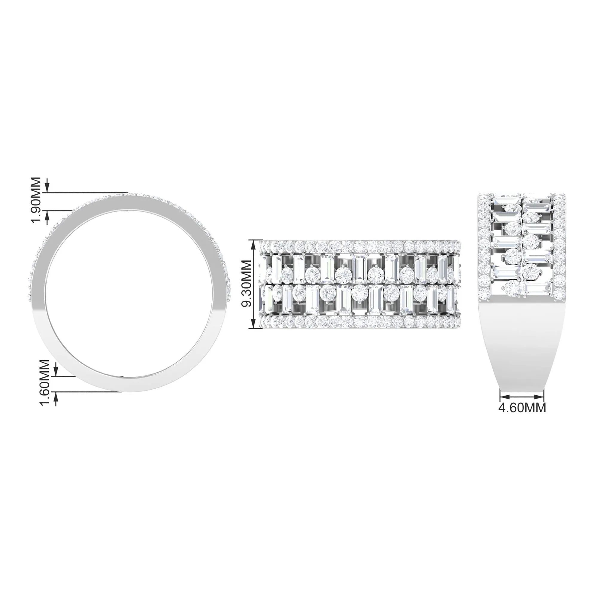 Designer Round and Baguette Cut Zircon Wedding Band