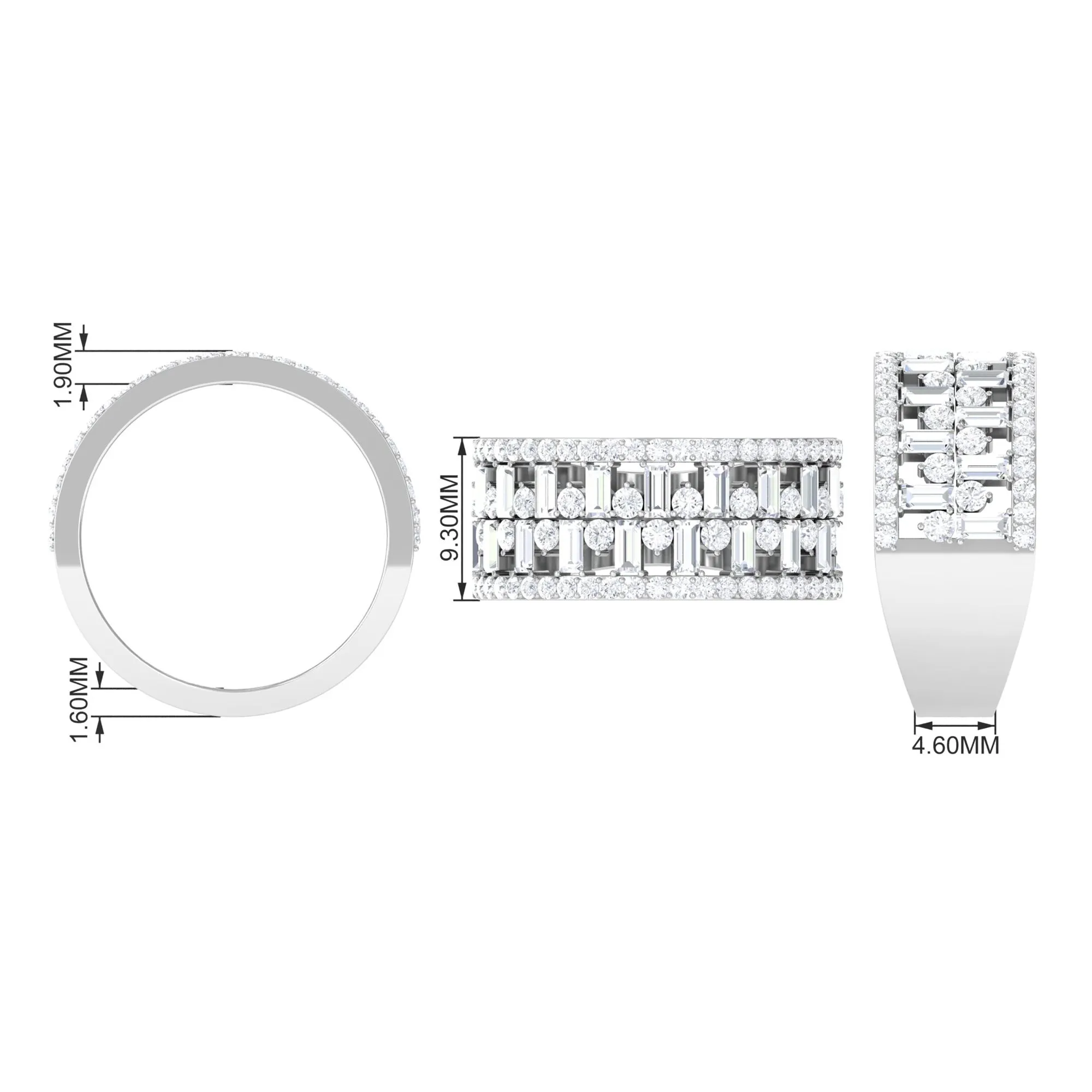 Designer Round and Baguette Cut Zircon Wedding Band