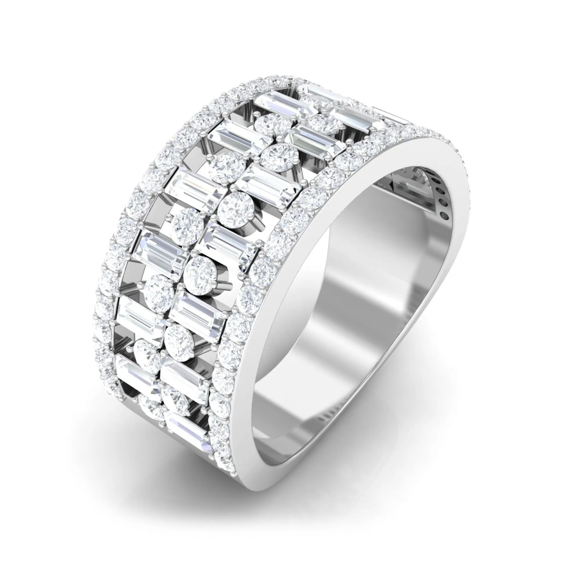 Designer Round and Baguette Cut Zircon Wedding Band