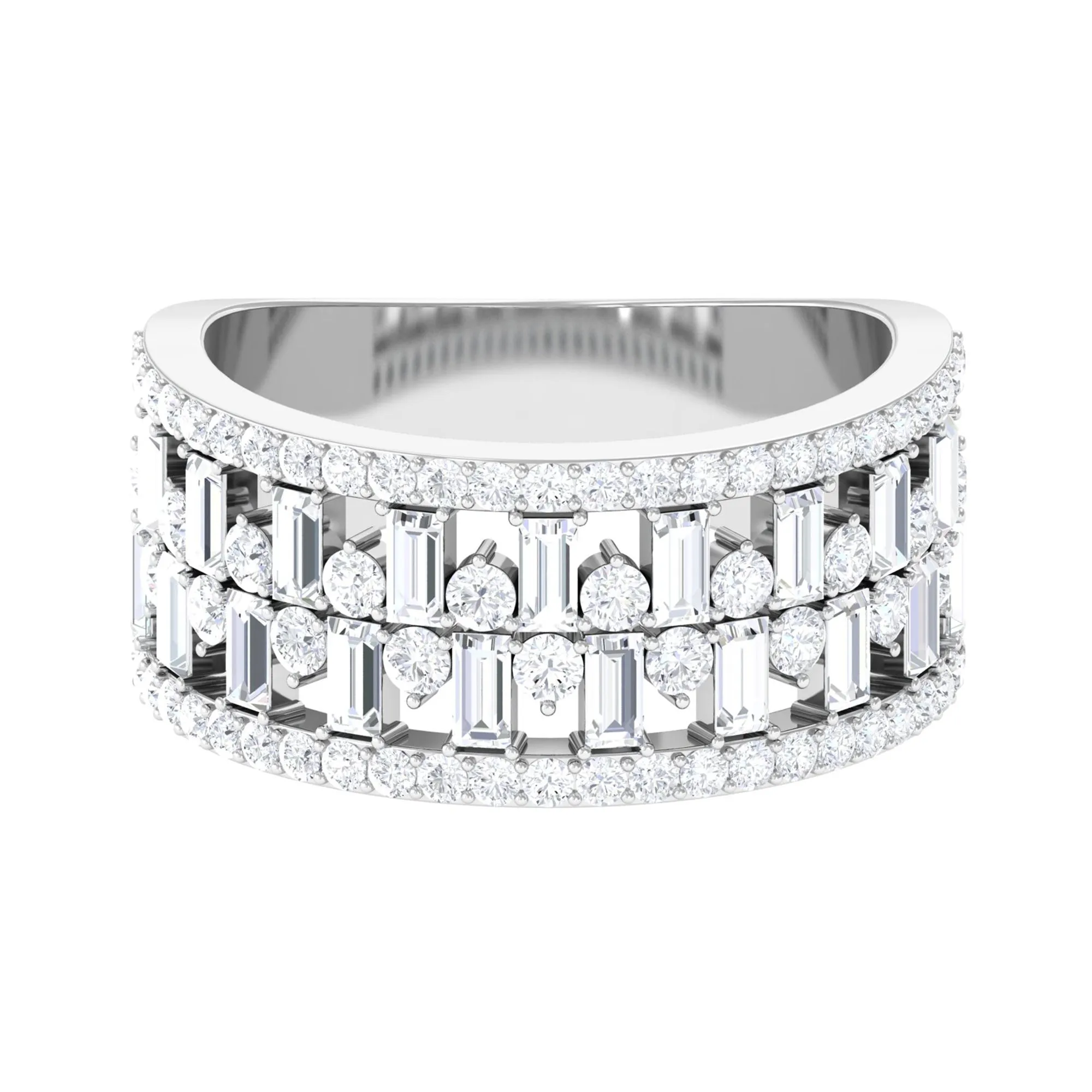 Designer Round and Baguette Cut Zircon Wedding Band