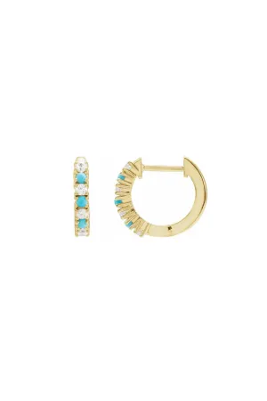 Diamond & Turquoise Hoop Earrings - Yellow Gold