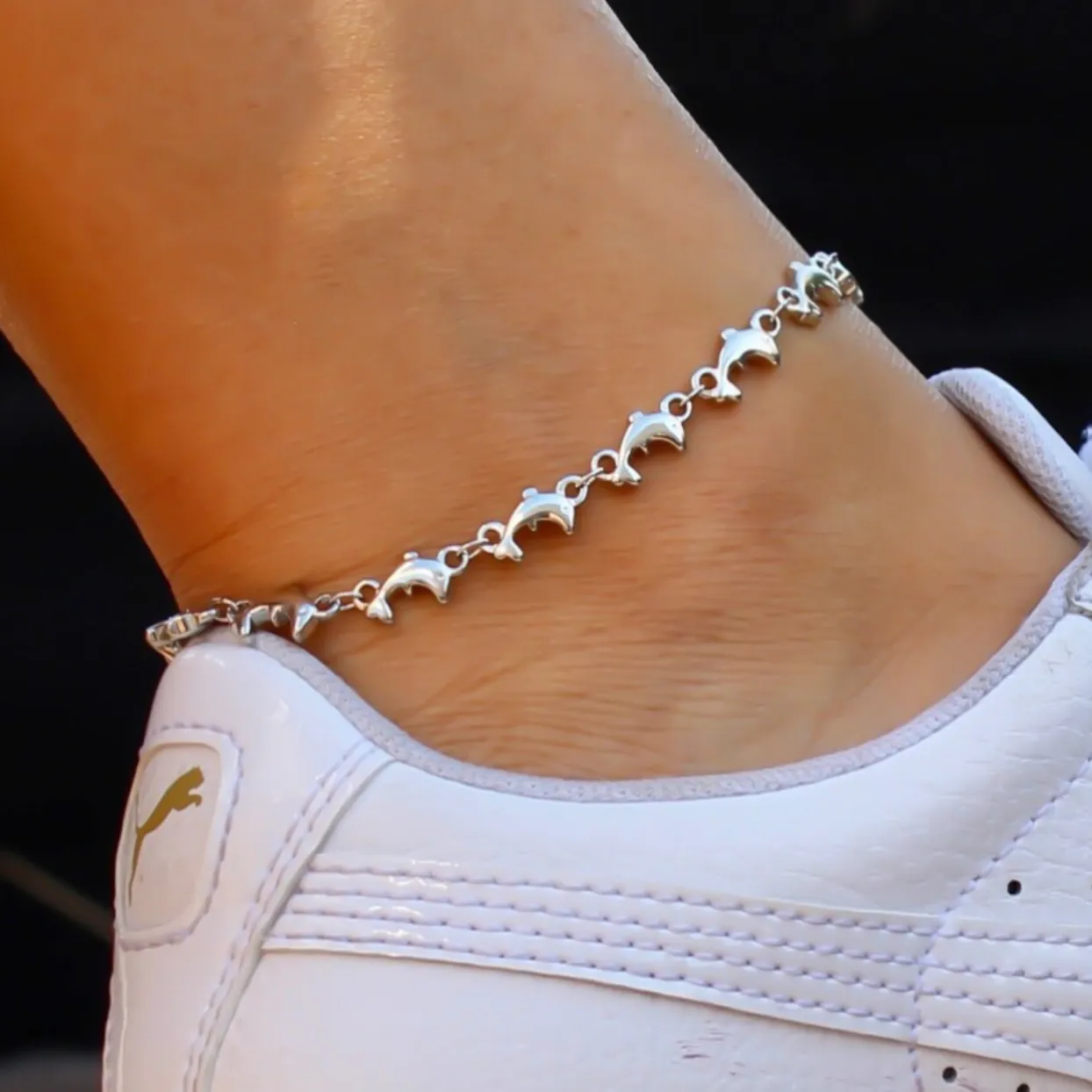 DOLPHIN SILVER & 18k ANKLETS - WATERPROOF BEACH READY!